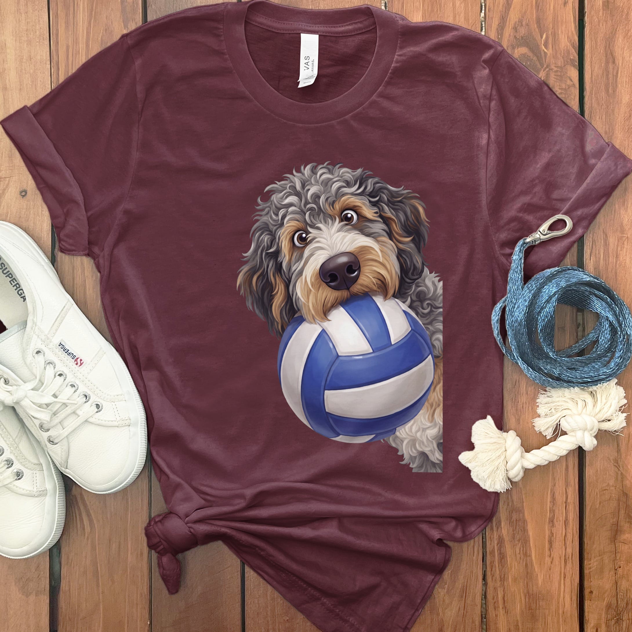 Aussiedoodle Volleyball T-Shirt in Maroon / S by Puppy Jo