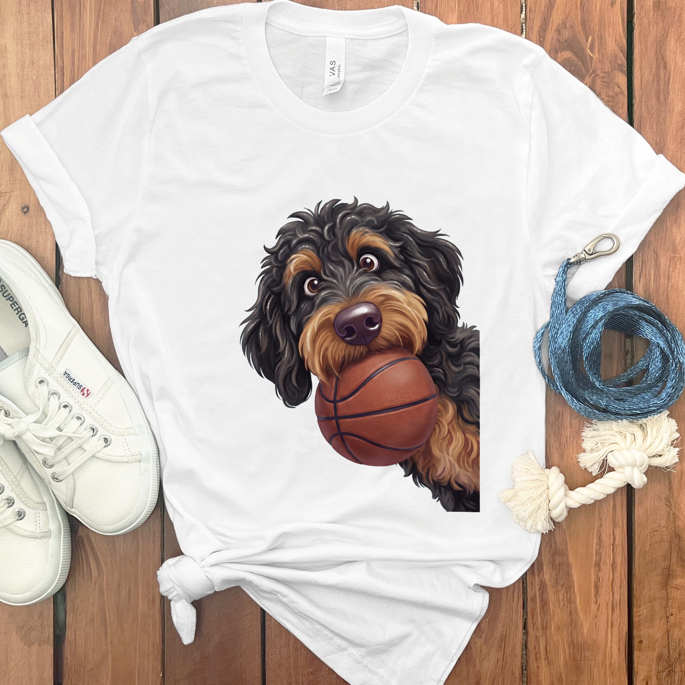 Phantom Goldendoodle Basketball T-Shirt in White / S by Puppy Jo