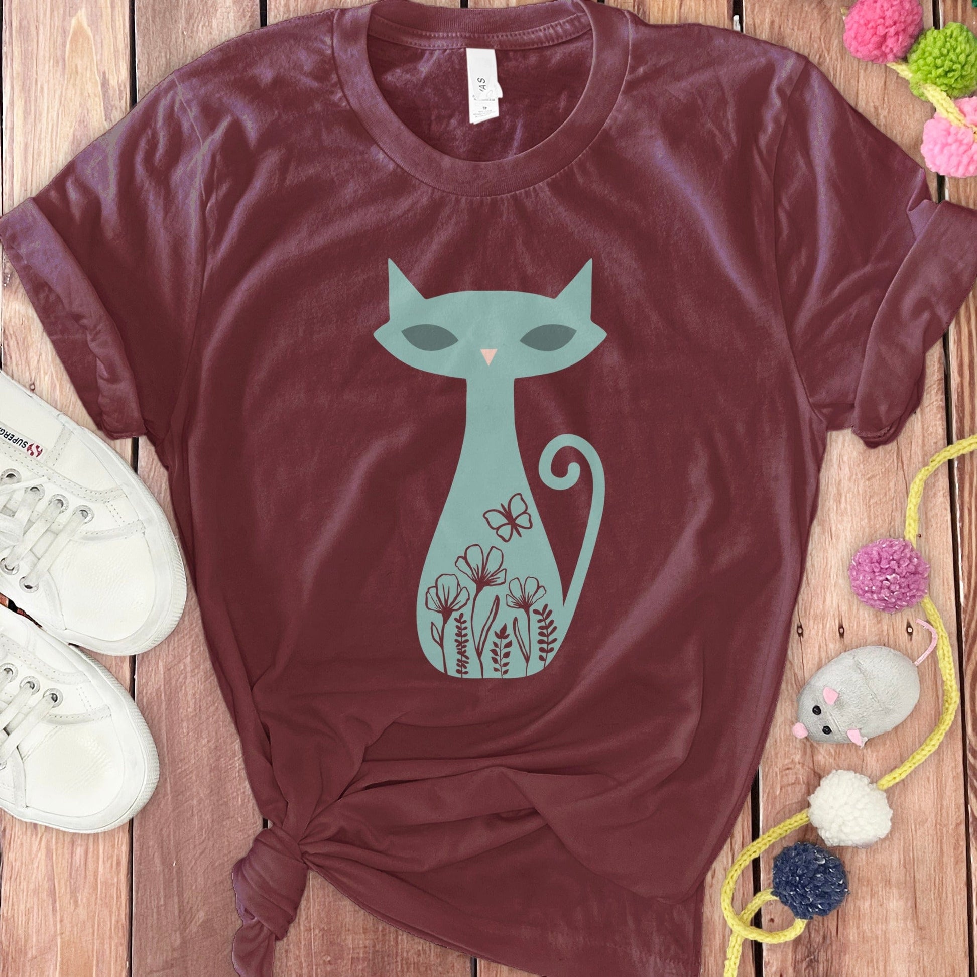 Cute Cat Graphic Tee with Floral Design product type