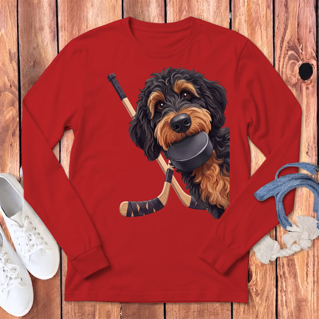 Phantom Goldendoodle Hockey Long Sleeve T-Shirt in Red / S by Puppy Jo