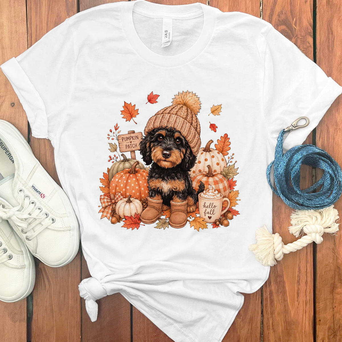 Phantom Goldendoodle Pumpkin Patch T-Shirt in White / S by Puppy Jo