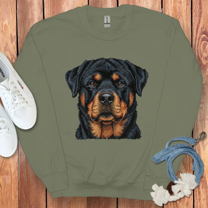 Rottweiler Dog Face Graphic Green Sweatshirt Product