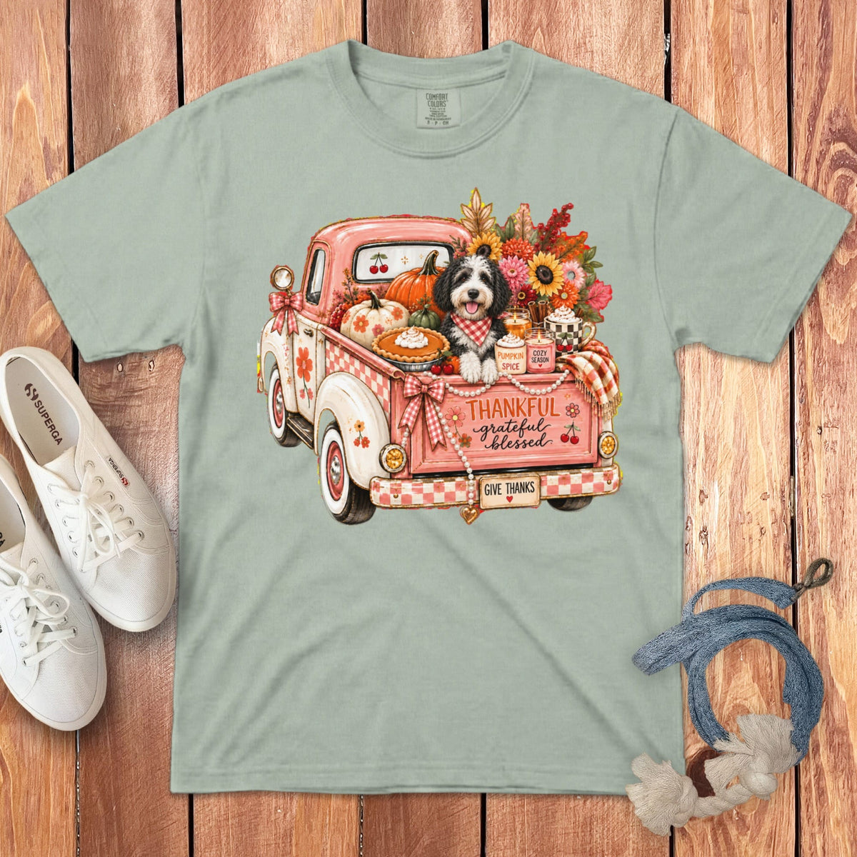 Sheepadoodle Fall Truck Signature T-Shirt in Bay / S by Puppy Jo