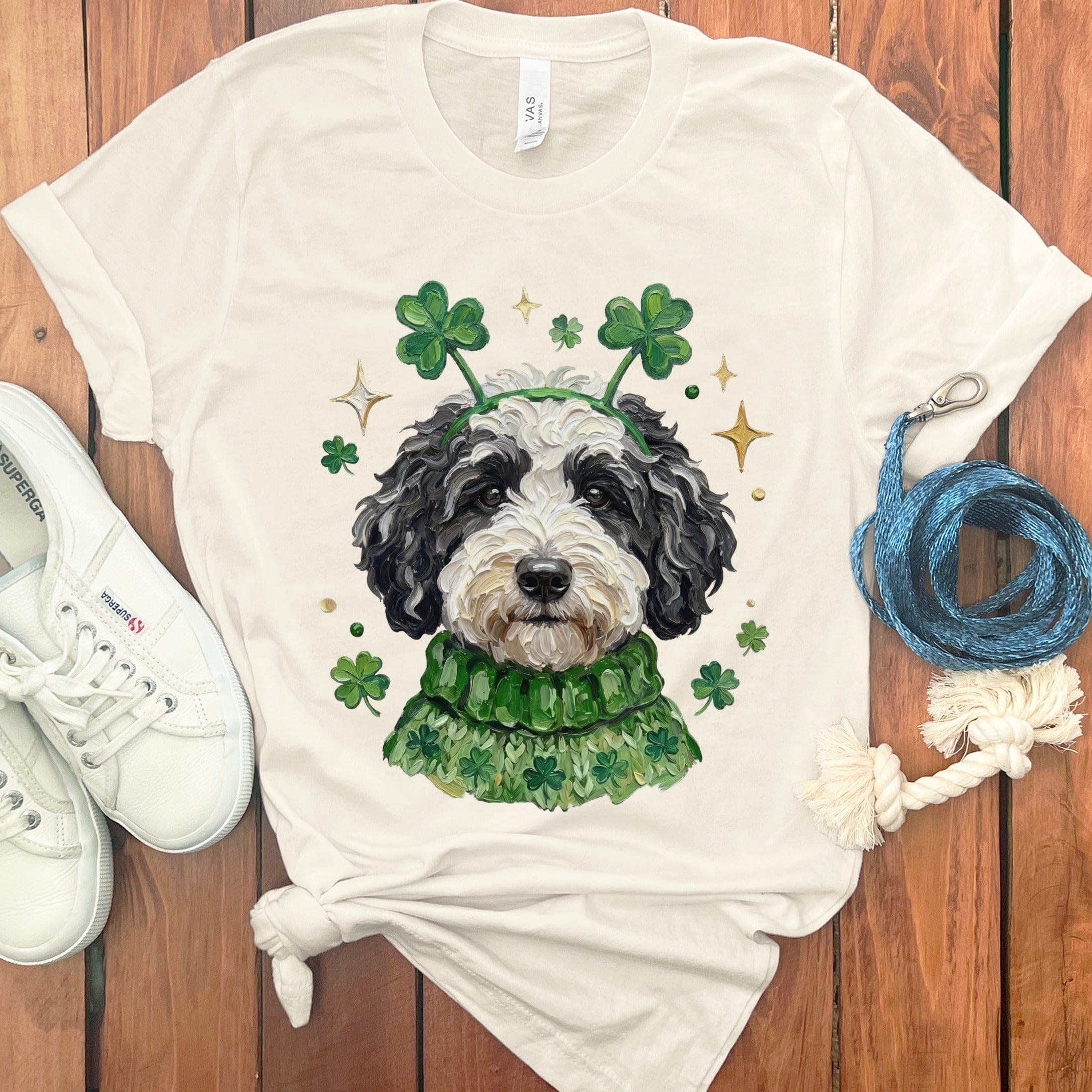 St Patrick's Day Dog with Shamrocks T-Shirt