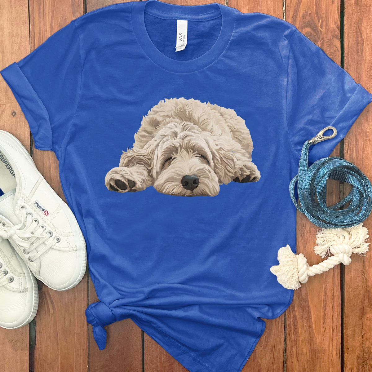 Cream Goldendoodle Snoozing T-Shirt in True Royal / S by Puppy Jo