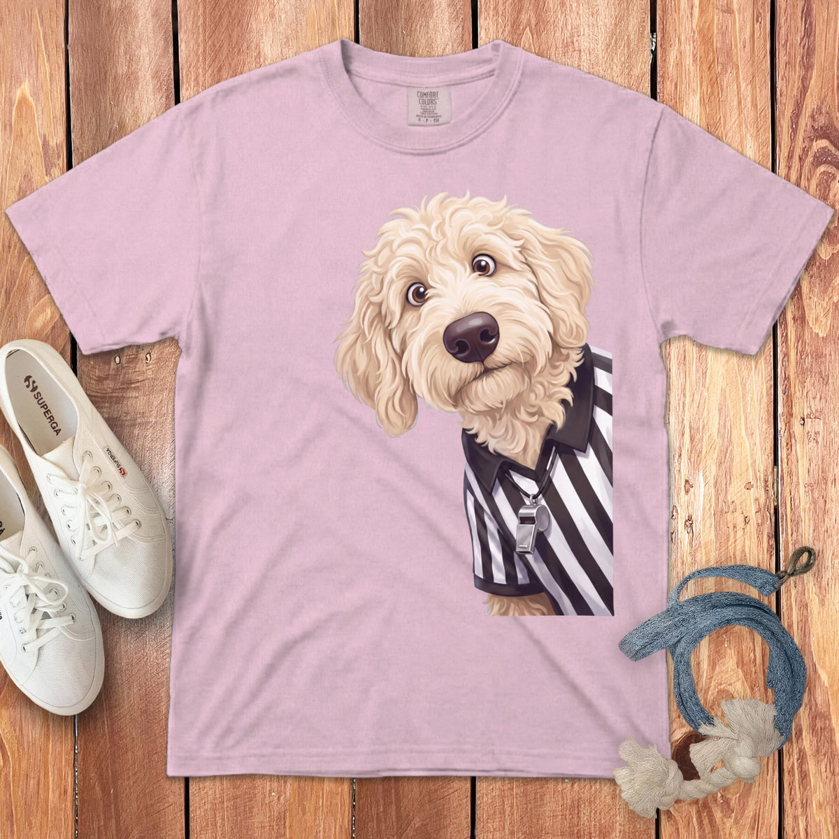 Cream Goldendoodle Football Referee Signature T-Shirt in Blossom / S by Puppy Jo