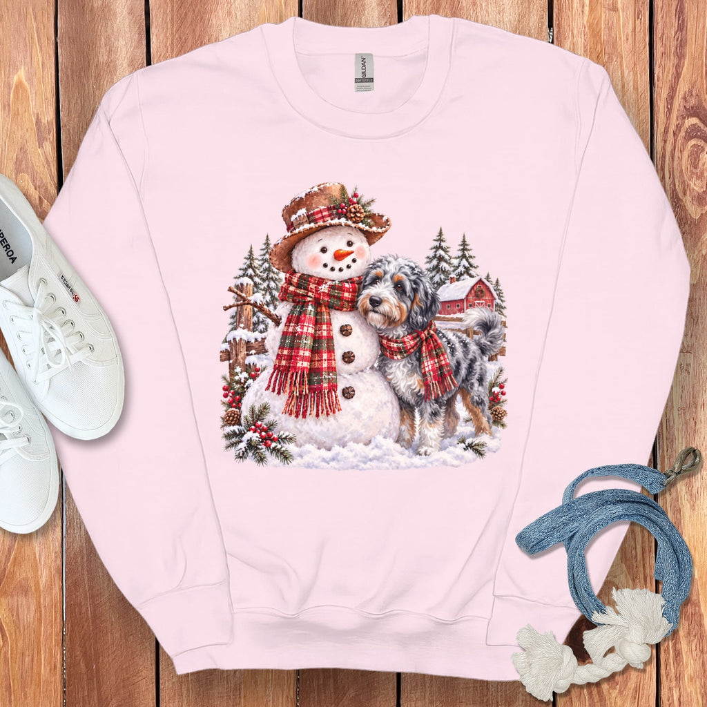 Aussiedoodle Christmas Snowman Sweatshirt in Light Pink / S by Puppy Jo