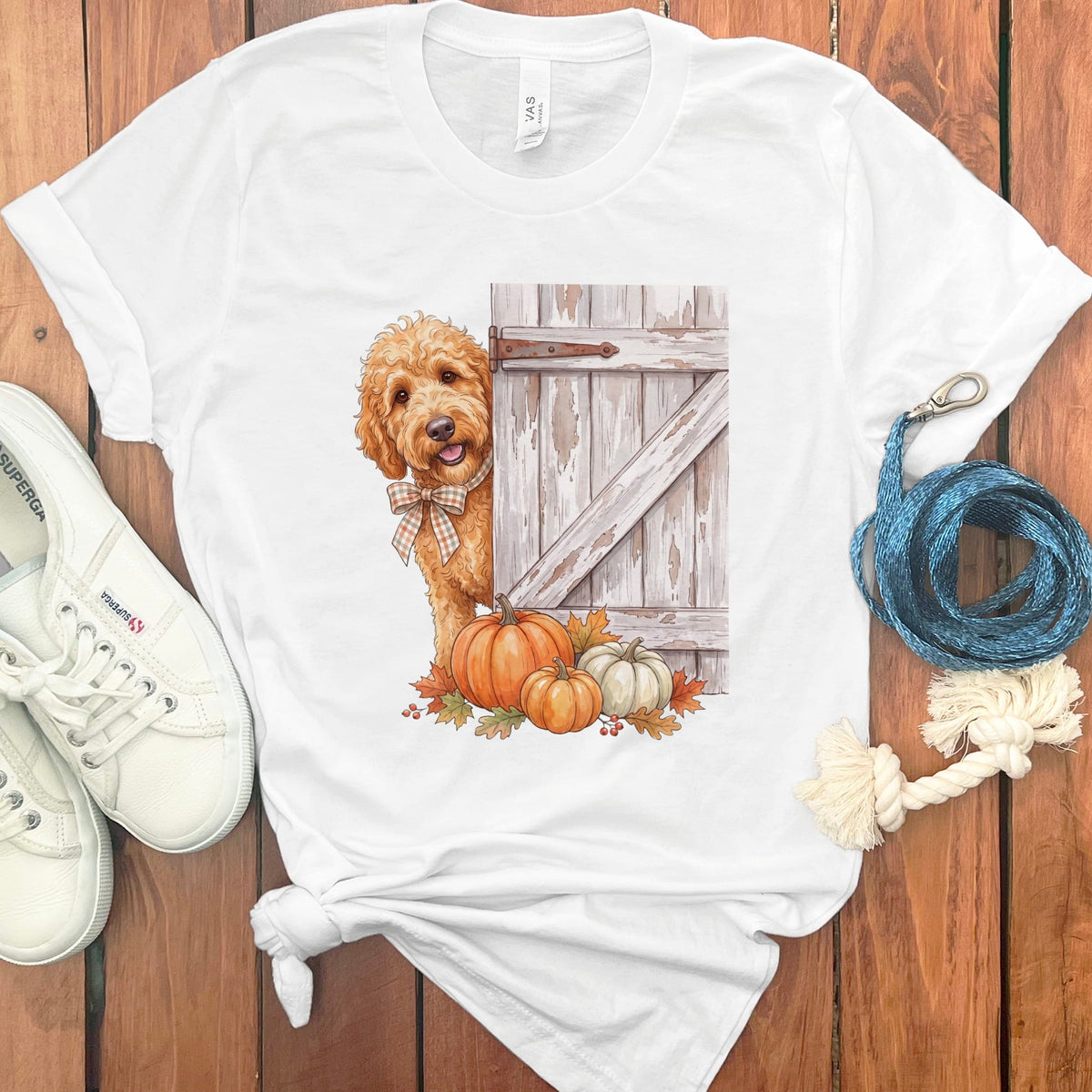 Golden Goldendoodle Barn Peeking T-Shirt in White / S by Puppy Jo