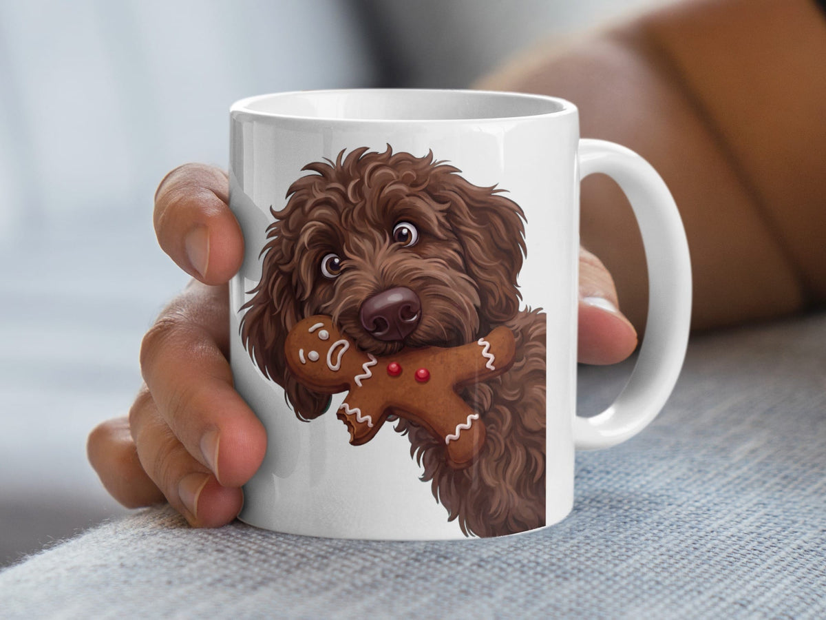 Chocolate Goldendoodle Cookie Thief Mug in by Puppy Jo