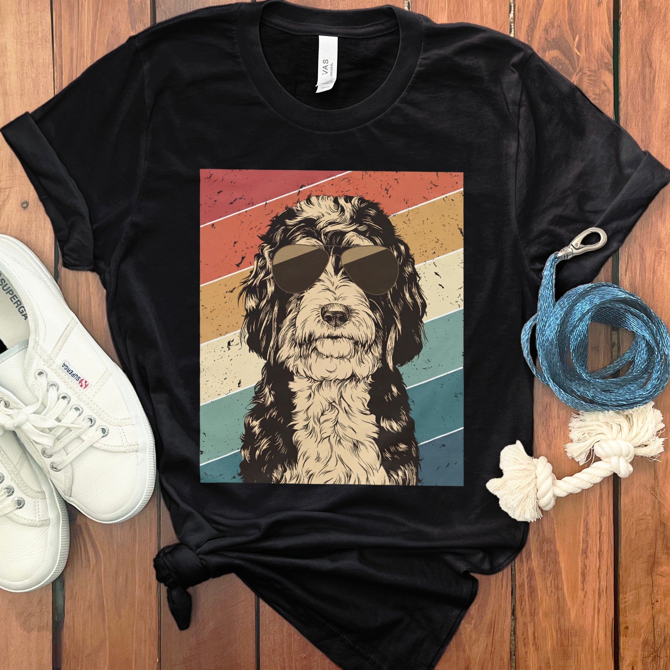 Dog with Sunglasses Retro Graphic Tee Shirt