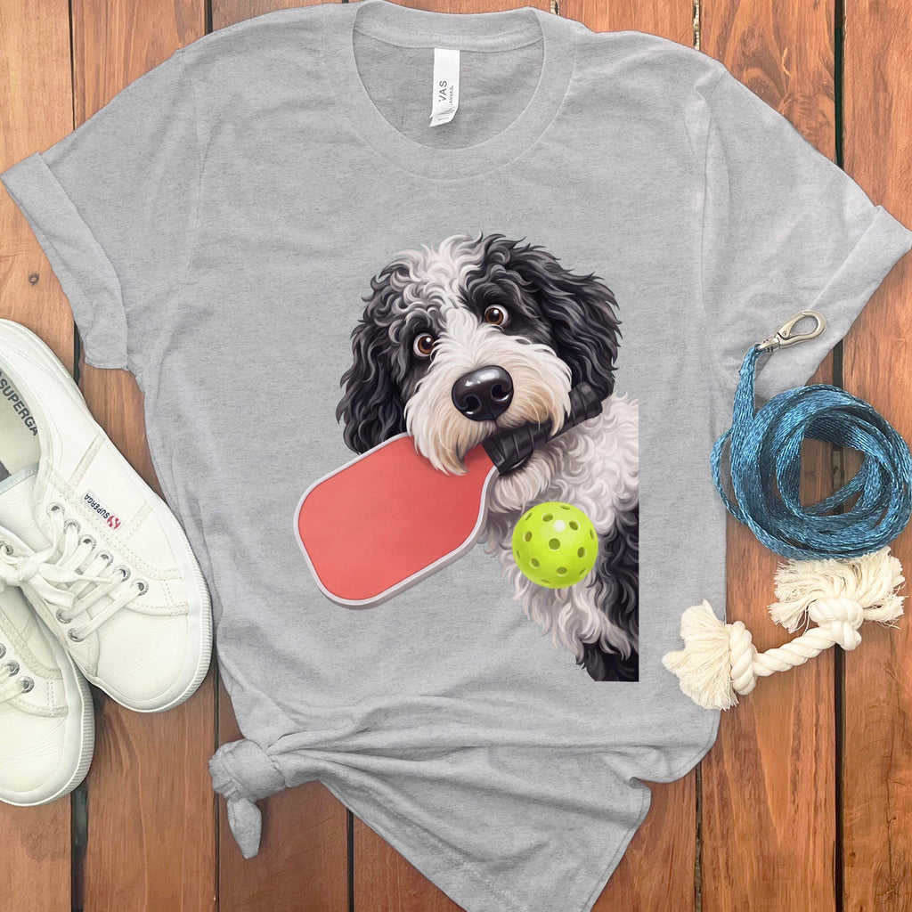 Sheepadoodle Pickleball T-Shirt in Athletic Heather / S by Puppy Jo
