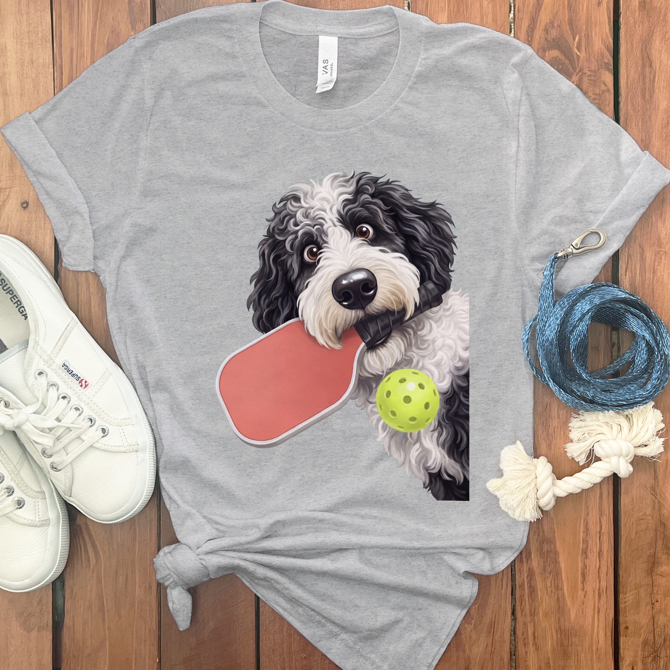 Sheepadoodle Pickleball T-Shirt in Athletic Heather / S by Puppy Jo