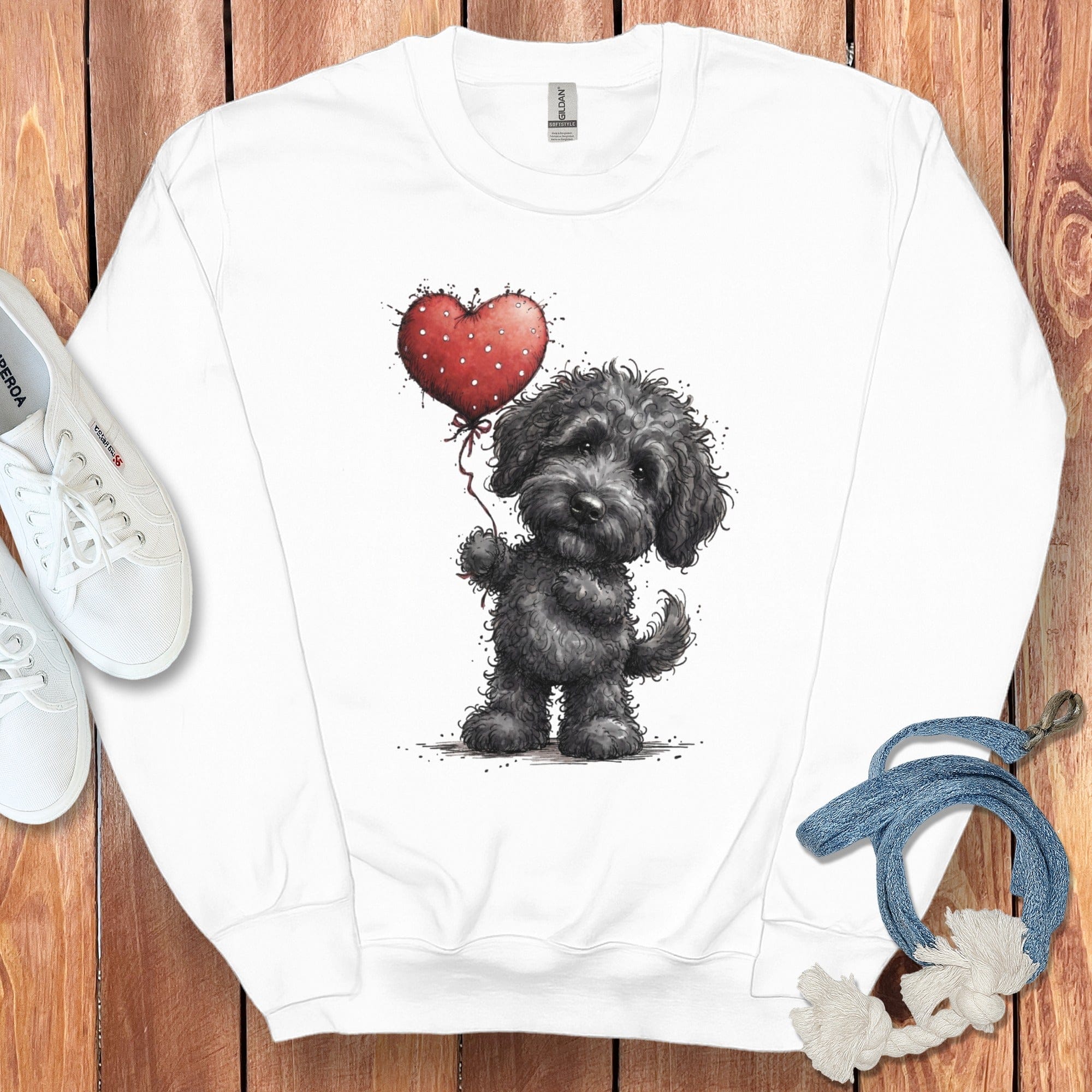 Adorable Black Dog Holding Heart Balloon Sweatshirt