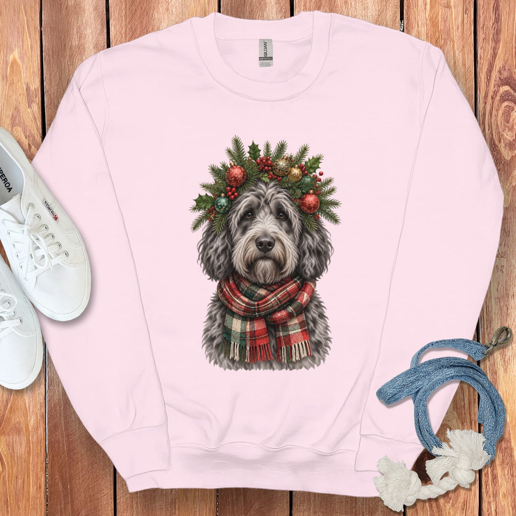 Merle Goldendoodle Holiday Crown Sweatshirt in Light Pink / S by Puppy Jo
