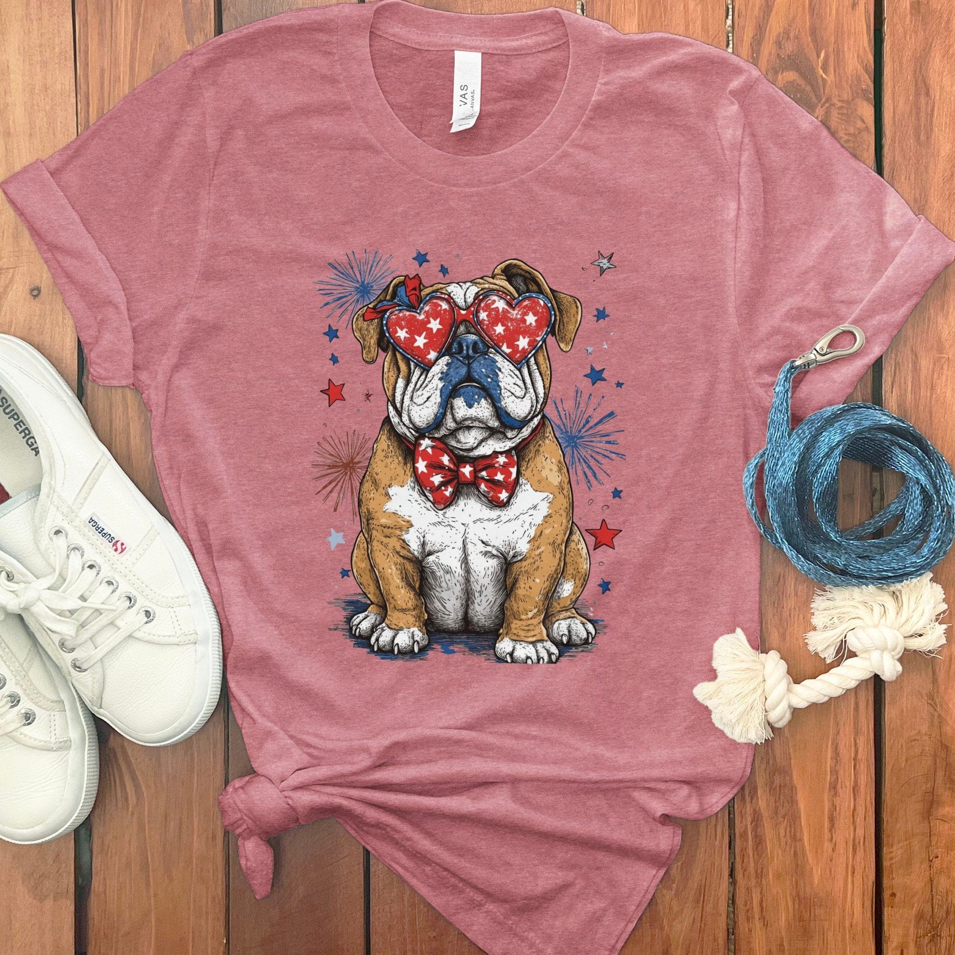 Patriotic Bulldog Shirt with Stars and Fireworks Design product
