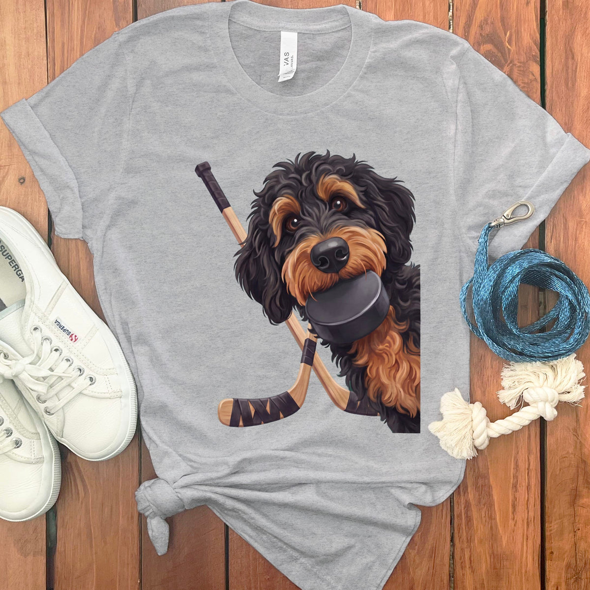 Phantom Goldendoodle Hockey T-Shirt in Athletic Heather / S by Puppy Jo