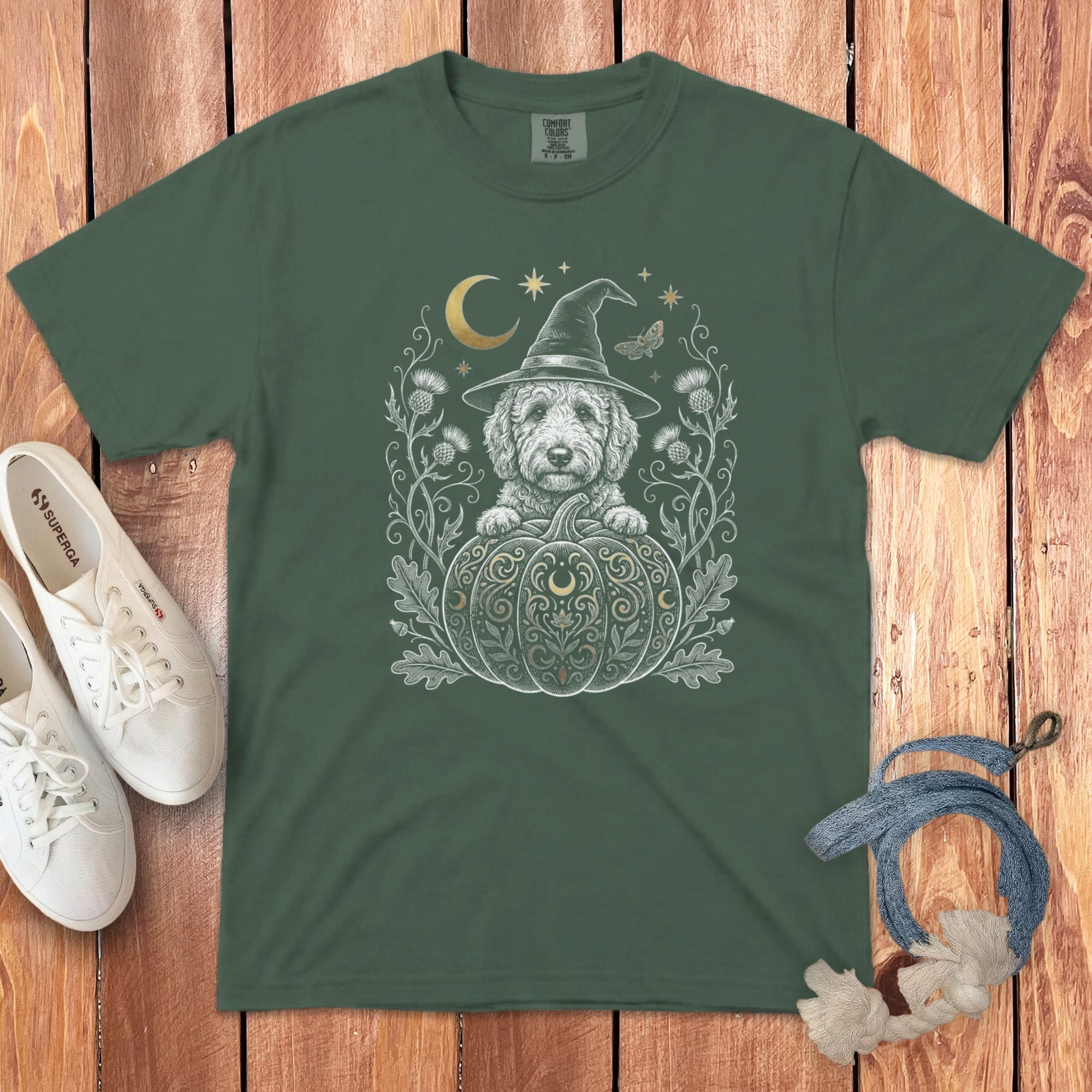 Celestial Witch Doodle Signature T-Shirt in Blue Spruce / S by Puppy Jo
