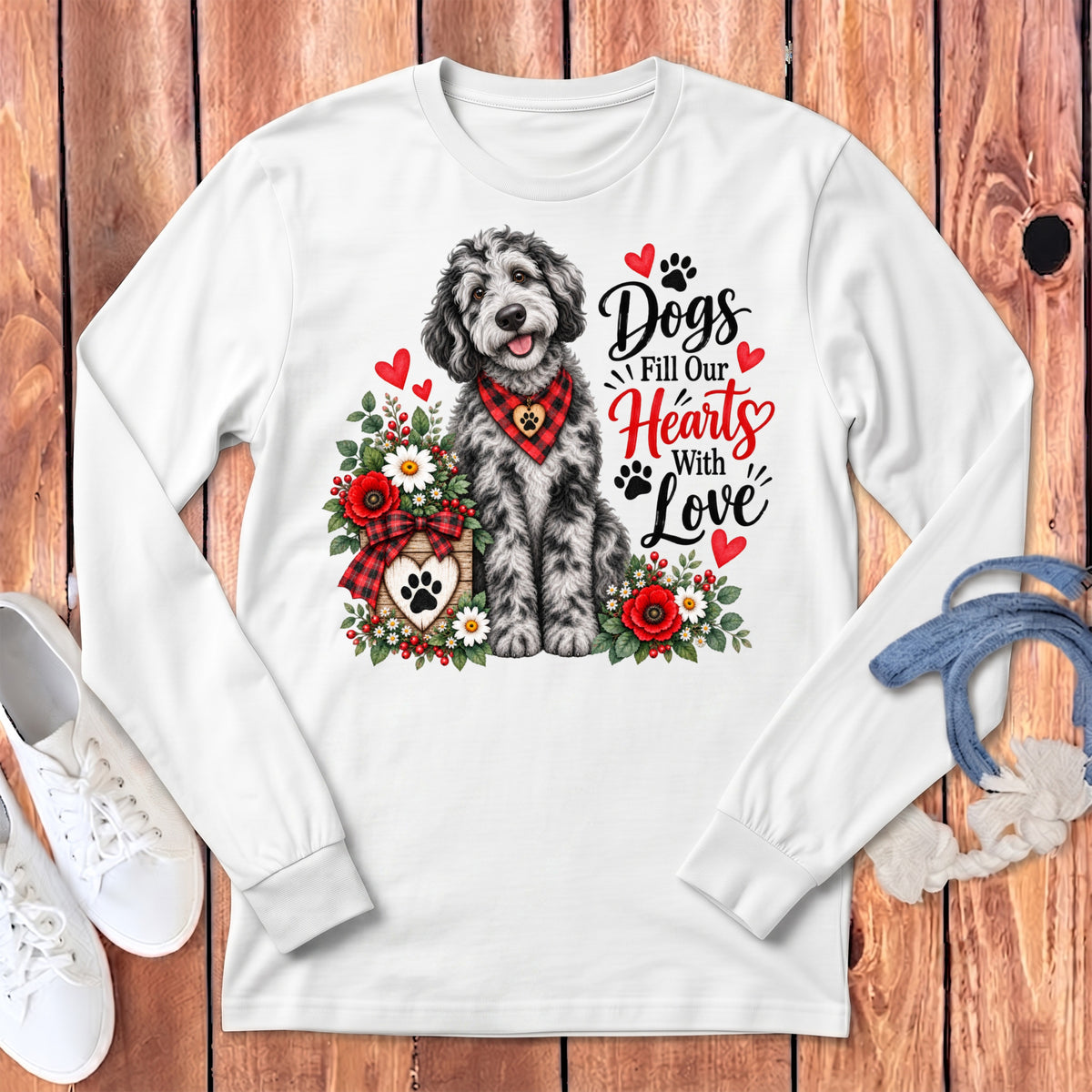 Merle Goldendoodle Hearts Love Long Sleeve T-Shirt