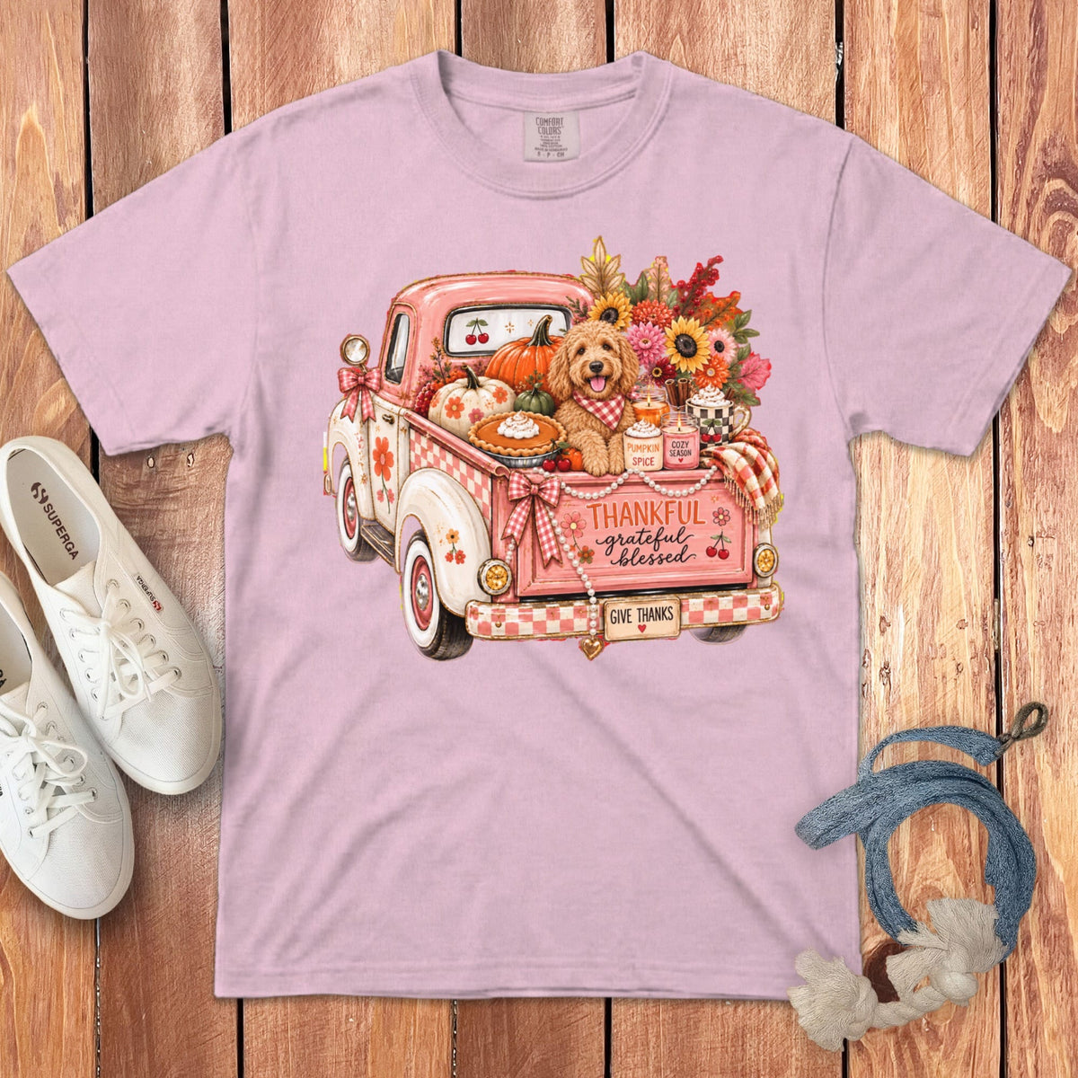 Apricot Goldendoodle Fall Truck Signature T-Shirt in Blossom / S by Puppy Jo