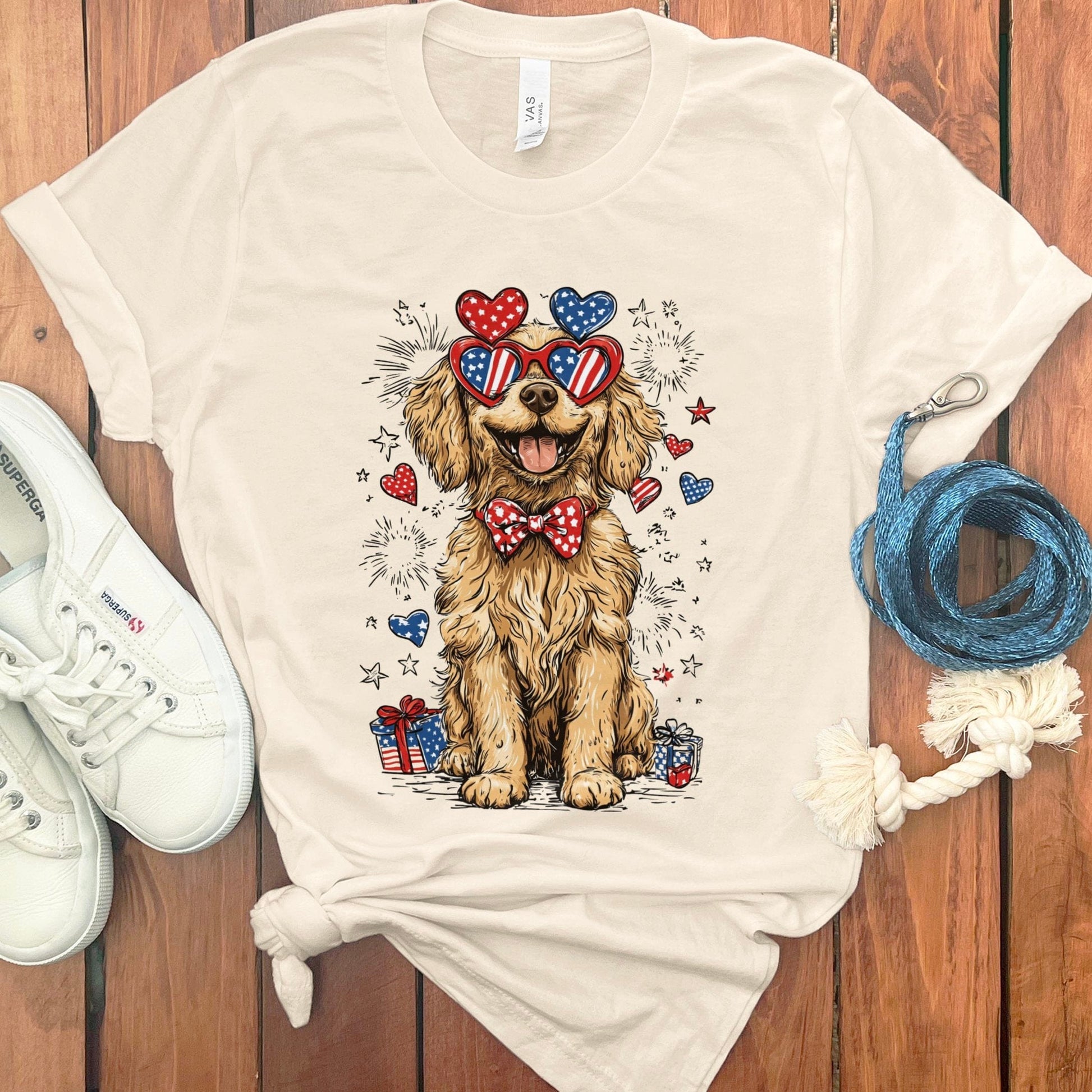Patriotic Dog Wearing Heart Sunglasses T-shirt product type