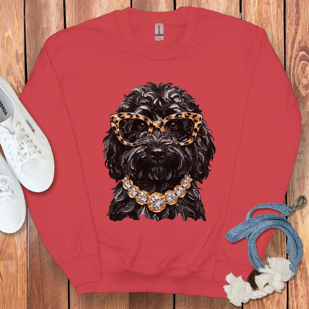 Black Goldendoodle Glam Sweatshirt in Red / S by Puppy Jo