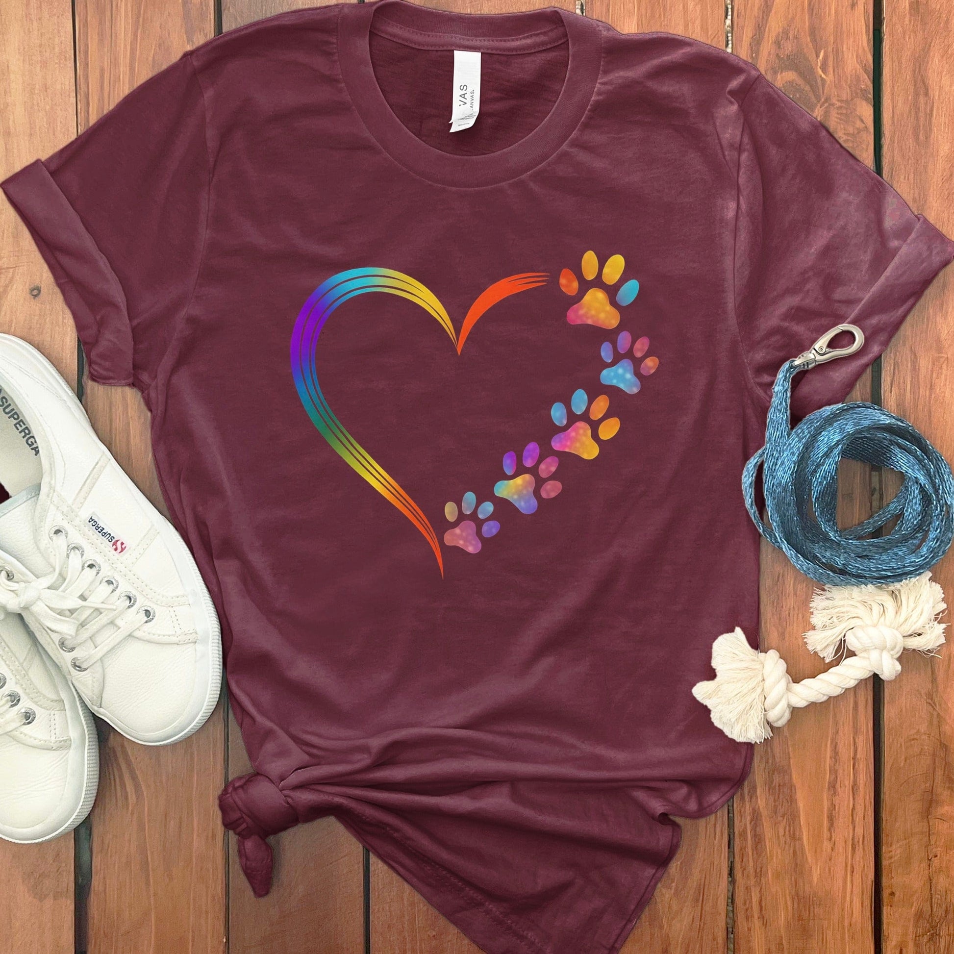 Heart and Colorful Paw Prints Design T-Shirt product