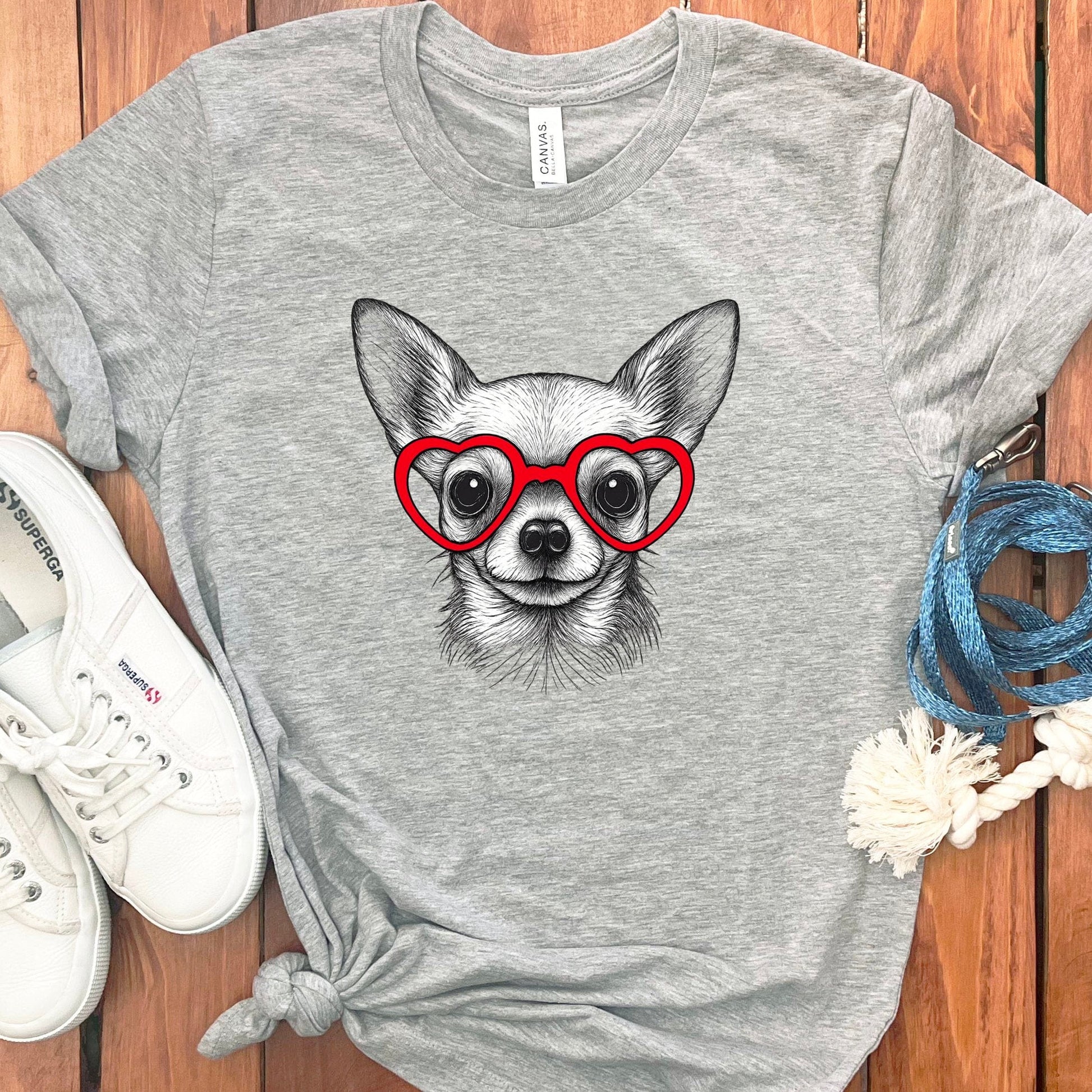 Cute Chihuahua With Red Heart Glasses T-Shirt product type