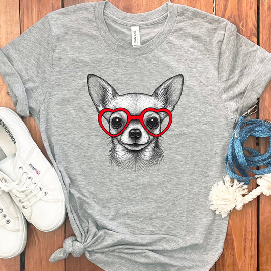 Cute Chihuahua With Red Heart Glasses T-Shirt product type
