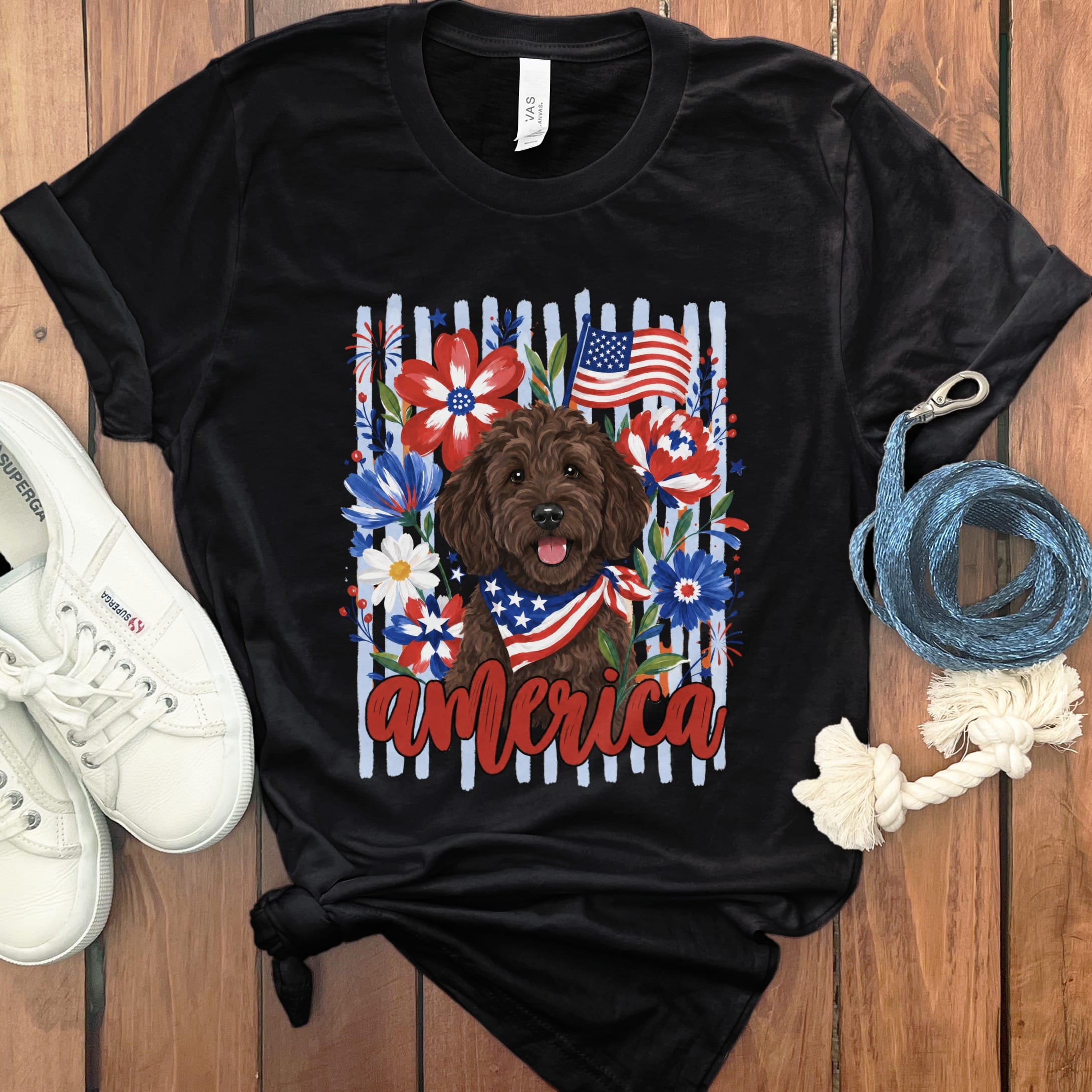 Chocolate Doodle America T-Shirt in Black / S by Puppy Jo