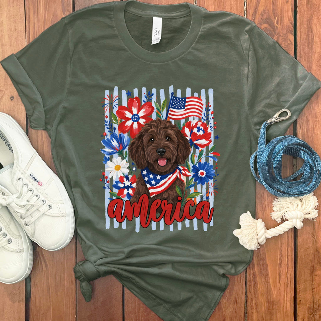 Chocolate Doodle America T-Shirt in Military Green / S by Puppy Jo