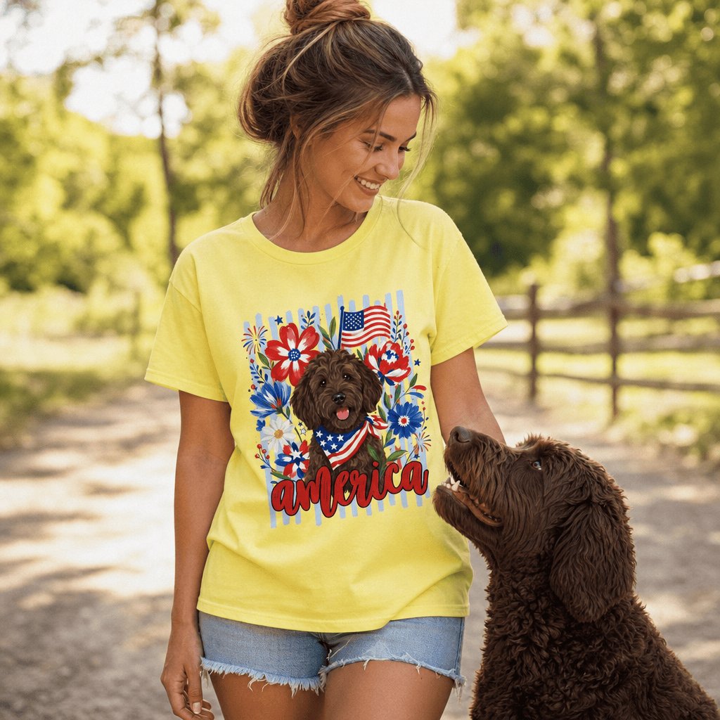 Chocolate Doodle America T-Shirt in by Puppy Jo