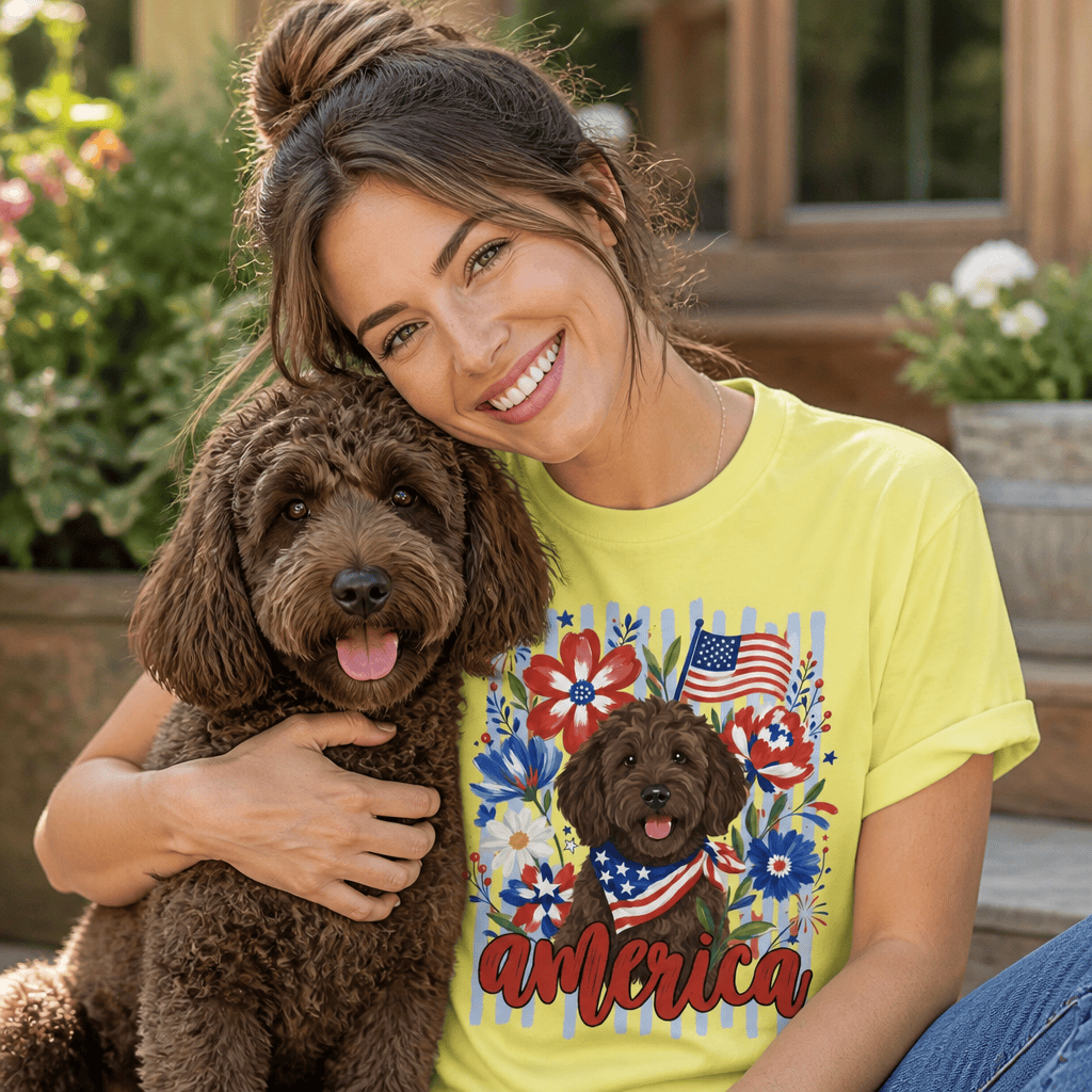Chocolate Doodle America T-Shirt in by Puppy Jo