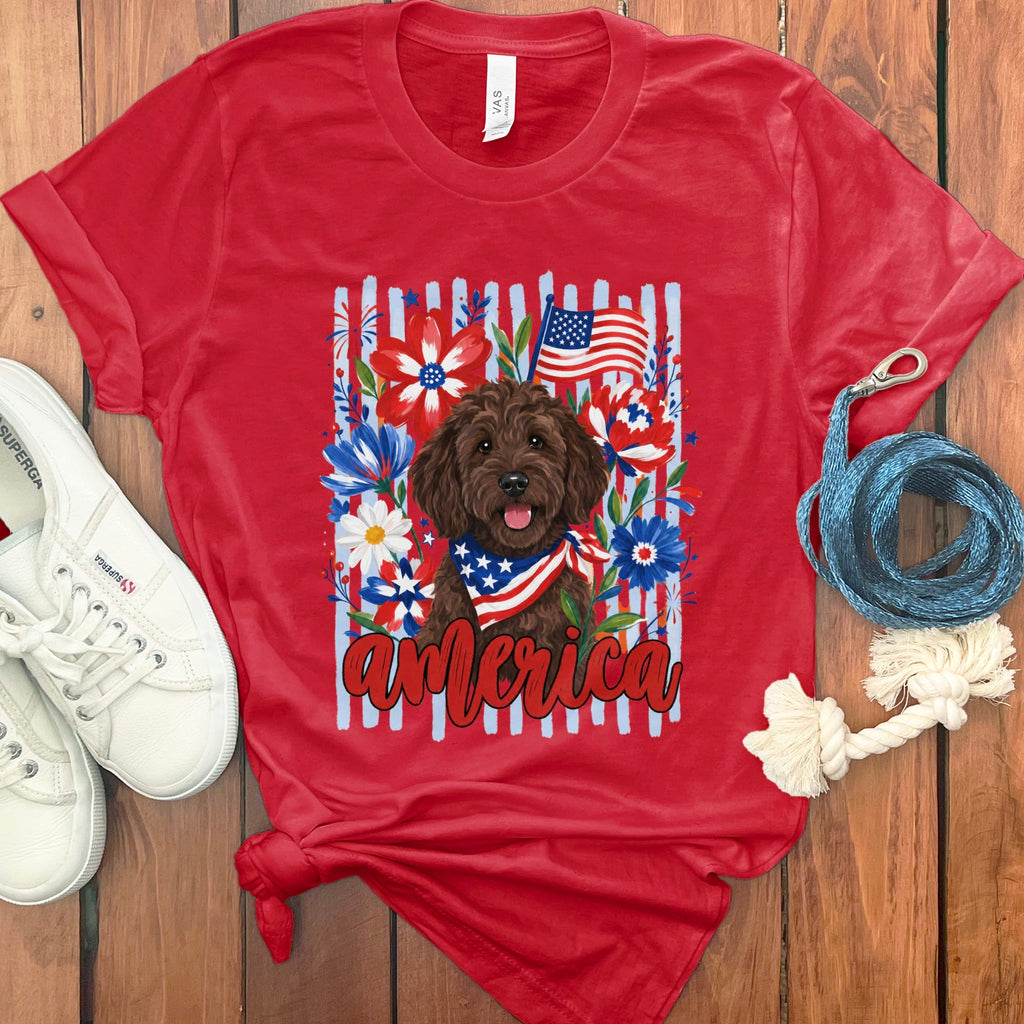 Chocolate Doodle America T-Shirt in Red / S by Puppy Jo