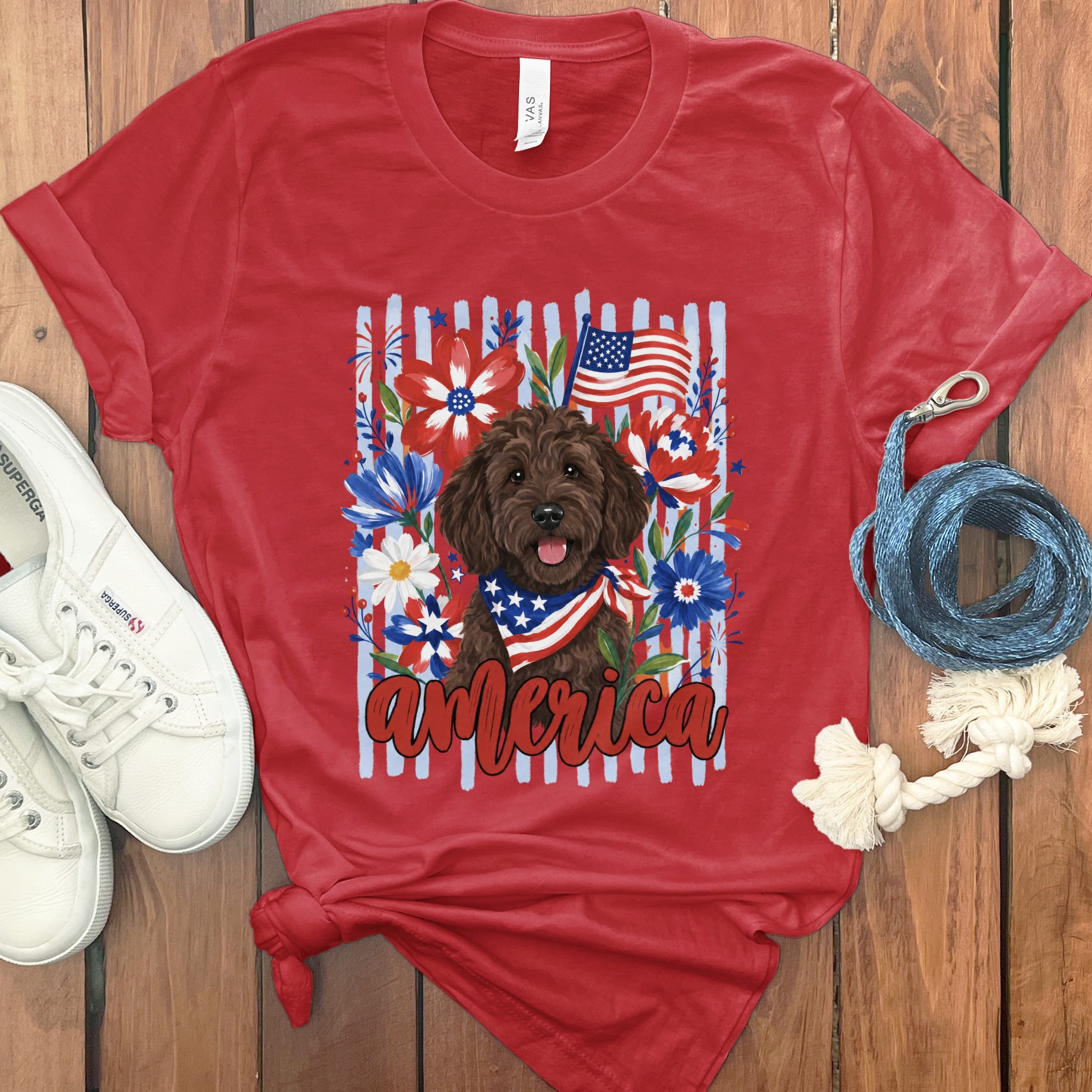 Chocolate Doodle America T-Shirt in Red / S by Puppy Jo