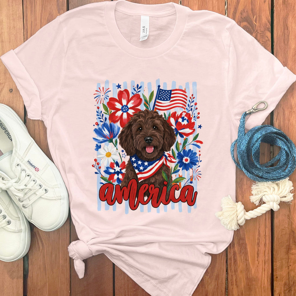 Chocolate Doodle America T-Shirt in Soft Pink / S by Puppy Jo