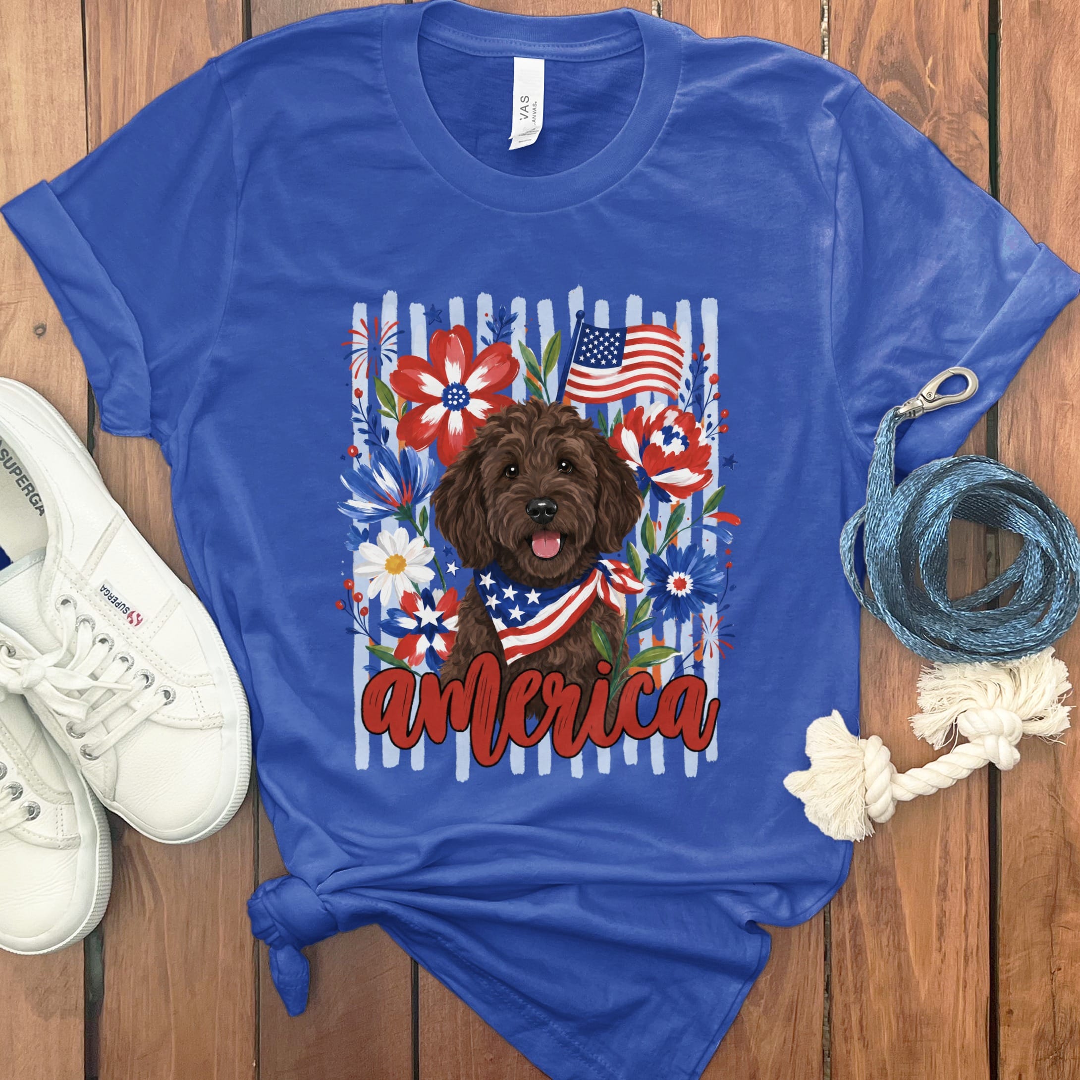 Chocolate Doodle America T-Shirt in True Royal / S by Puppy Jo