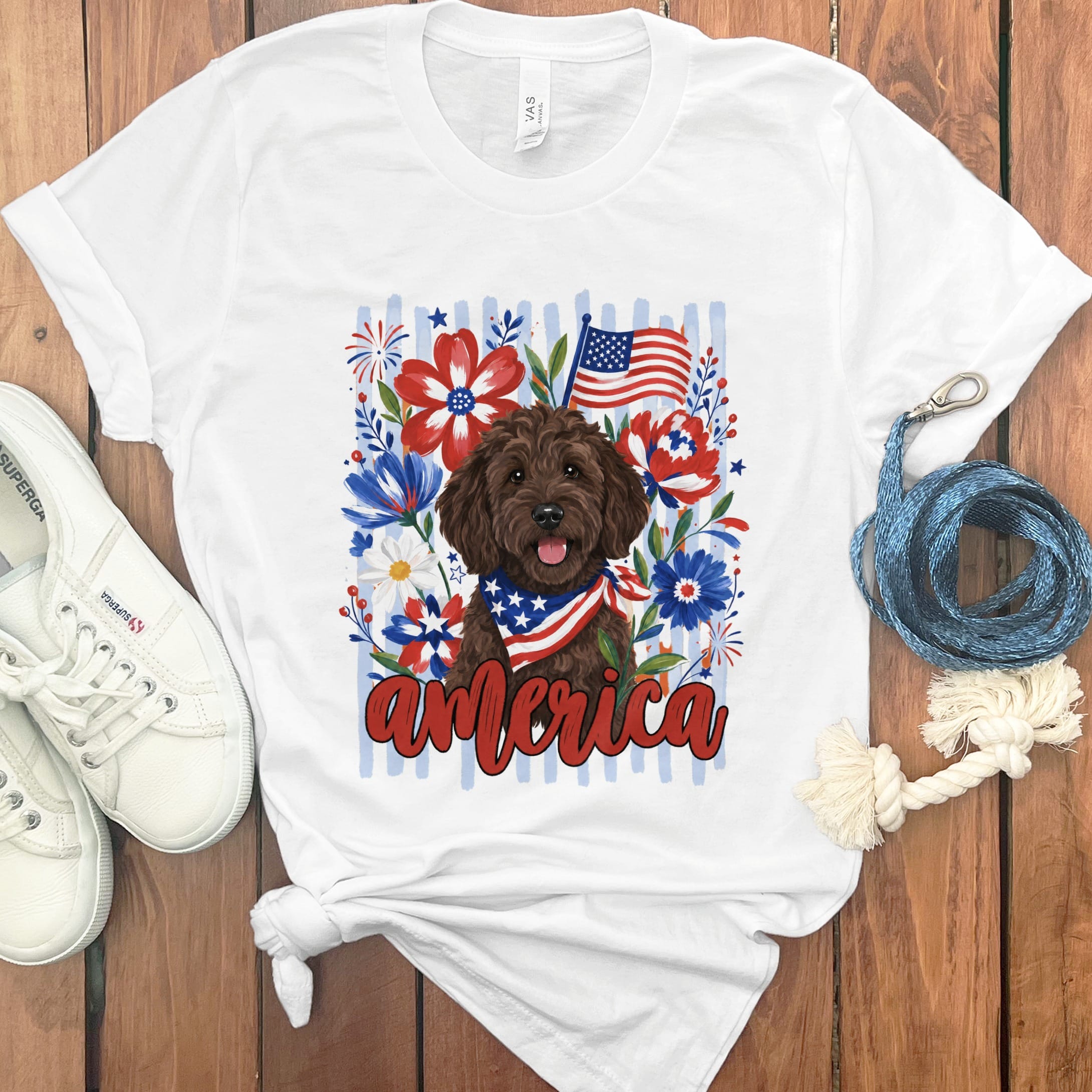 Chocolate Doodle America T-Shirt in White / S by Puppy Jo