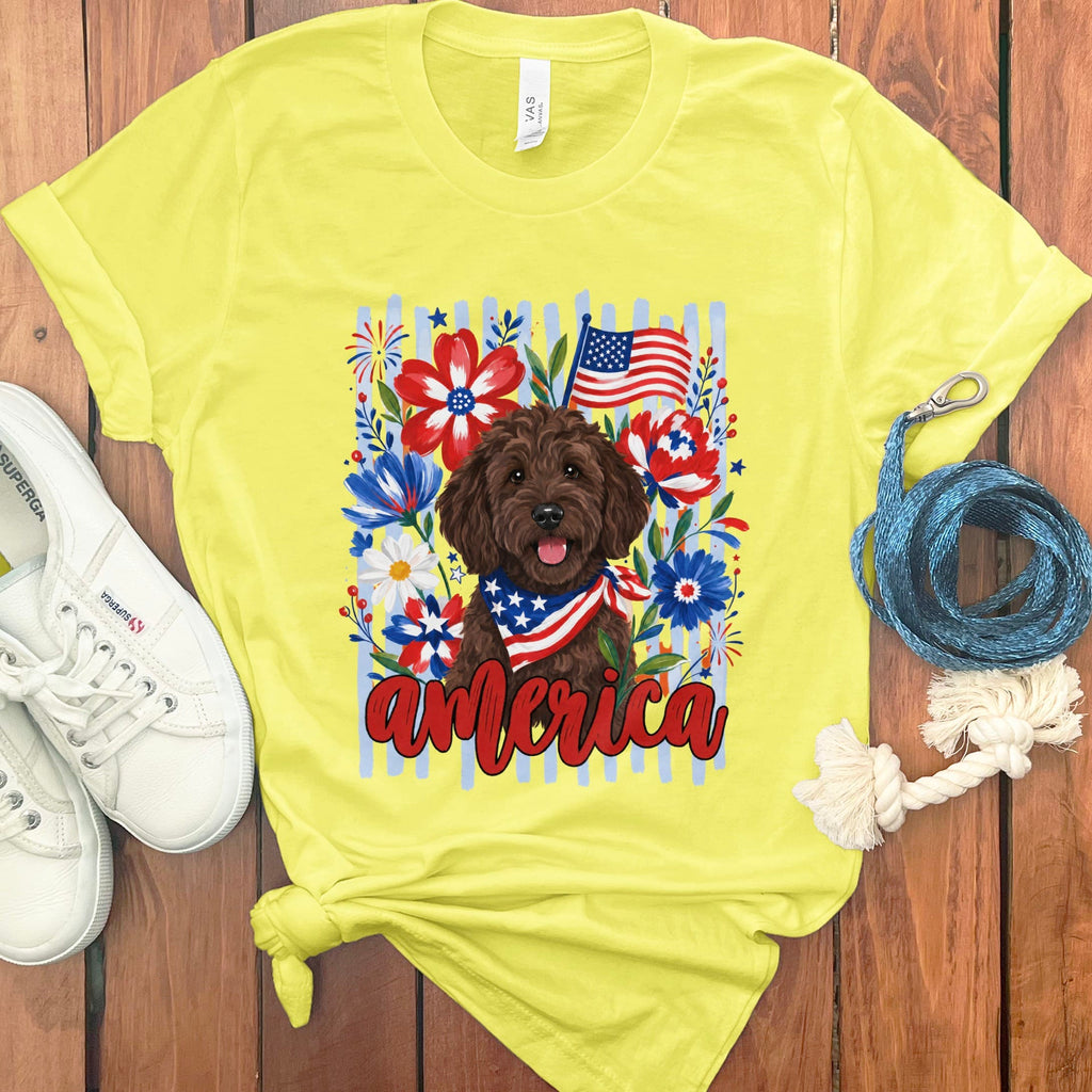 Chocolate Doodle America T-Shirt in Yellow / S by Puppy Jo