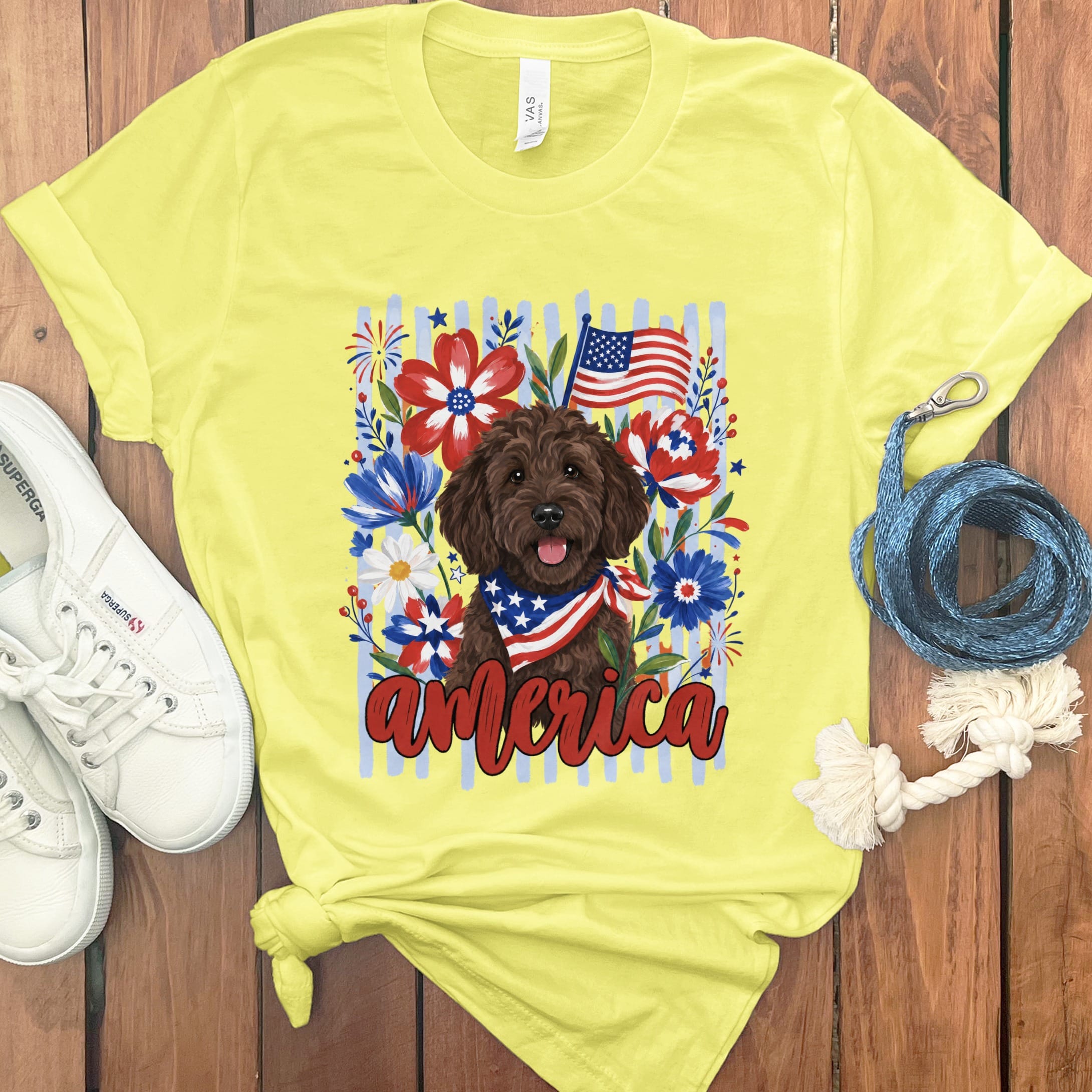 Chocolate Doodle America T-Shirt in Yellow / S by Puppy Jo