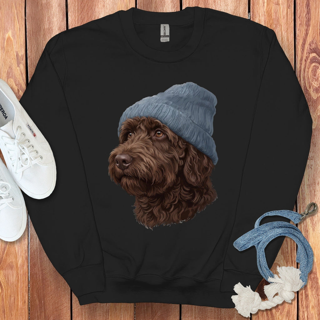 Chocolate Doodle Blue Cap Sweatshirt in Black / M / Sweatshirts #1 by Puppy Jo