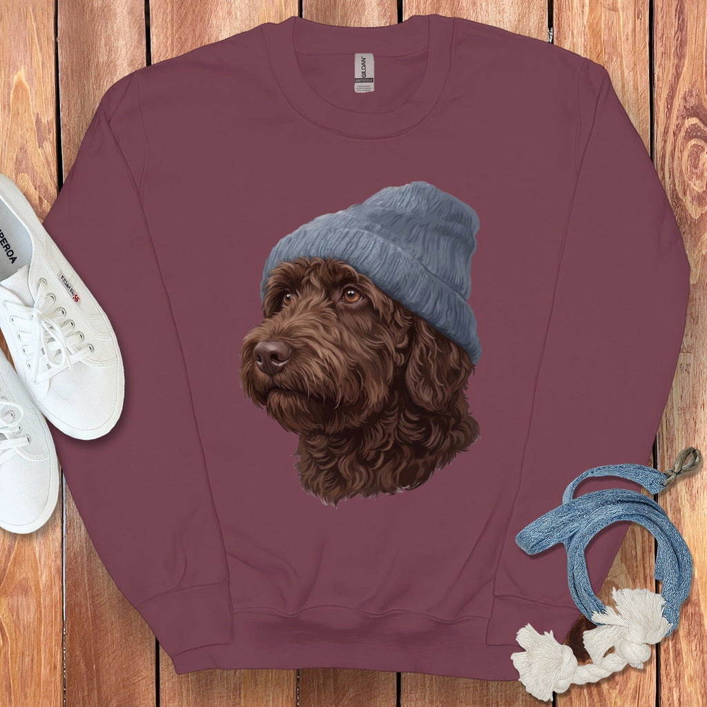 Chocolate Doodle Blue Cap Sweatshirt in Maroon / M / Sweatshirts #1 by Puppy Jo