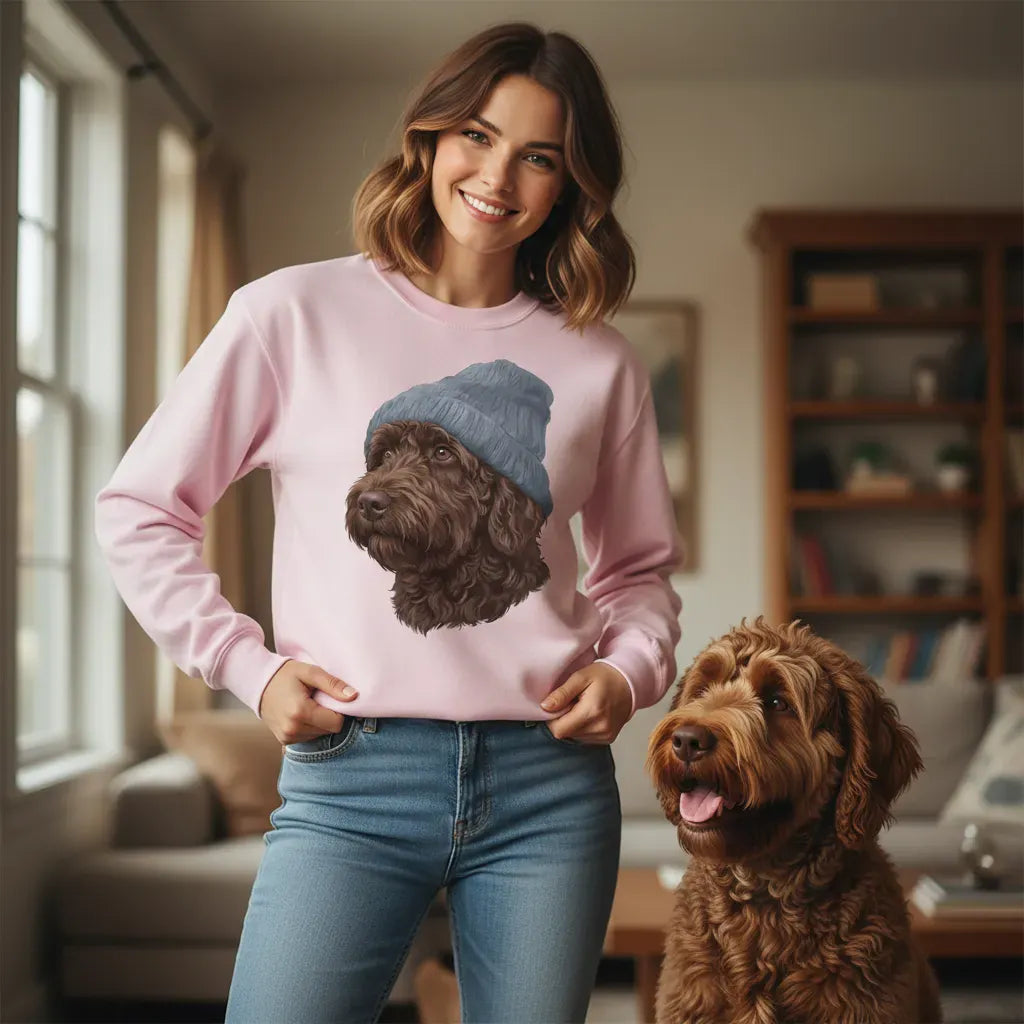 Chocolate Doodle Blue Cap Sweatshirt in by Puppy Jo