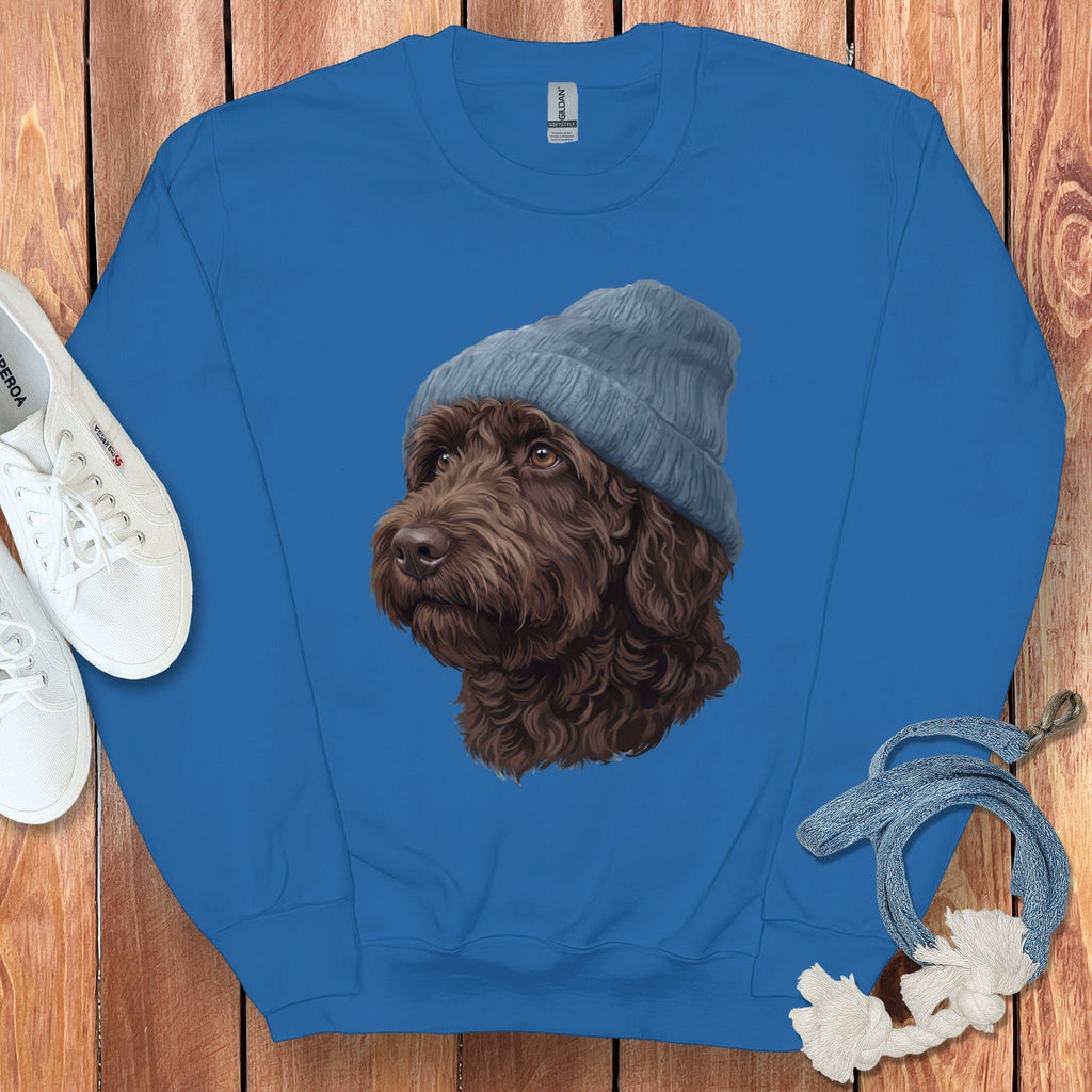 Chocolate Doodle Blue Cap Sweatshirt in Royal / M / Sweatshirts #1 by Puppy Jo