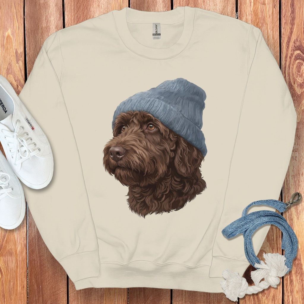 Chocolate Doodle Blue Cap Sweatshirt in Sand / M / Sweatshirts by Puppy Jo