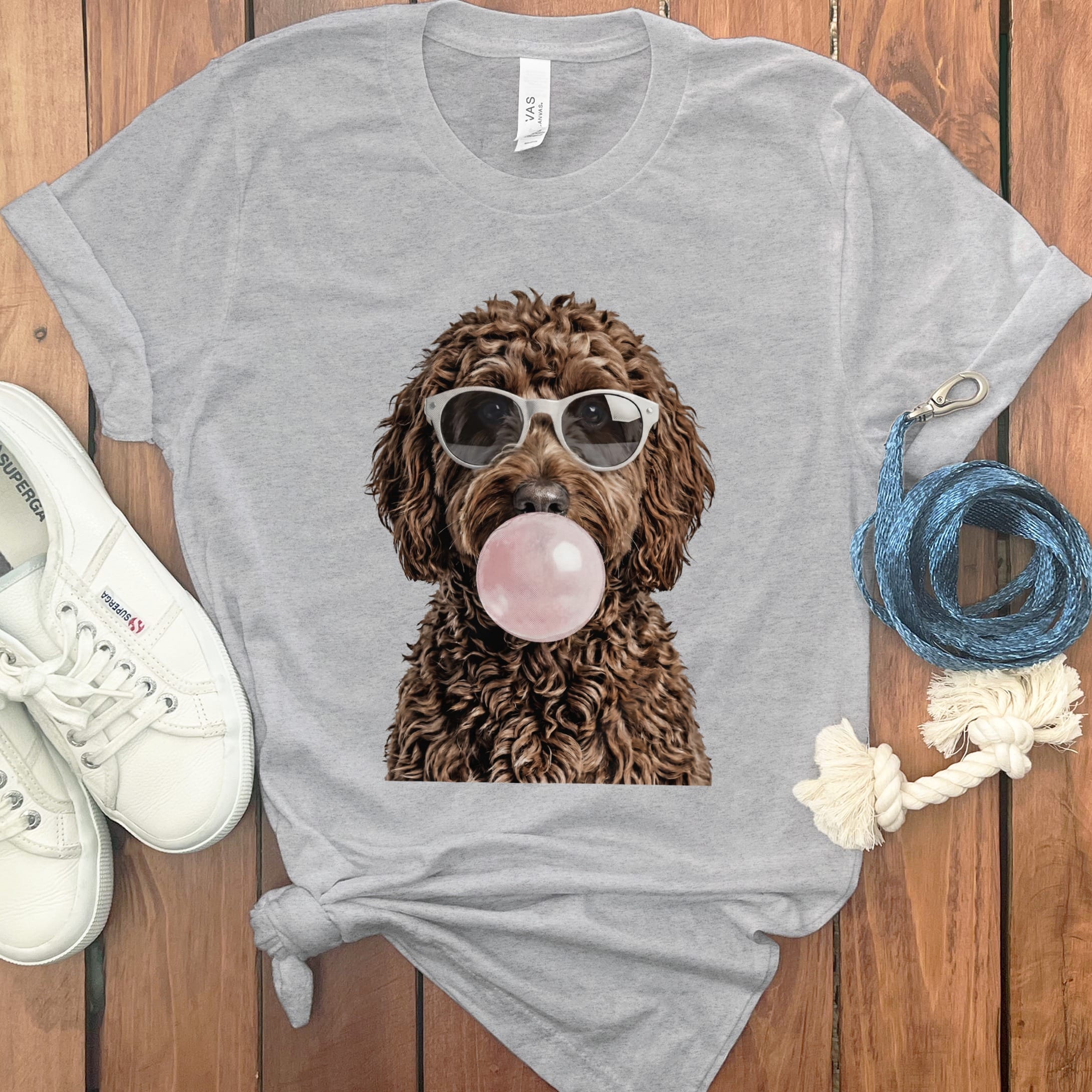 Chocolate Doodle Bubblegum T-Shirt in Athletic Heather / S by Puppy Jo