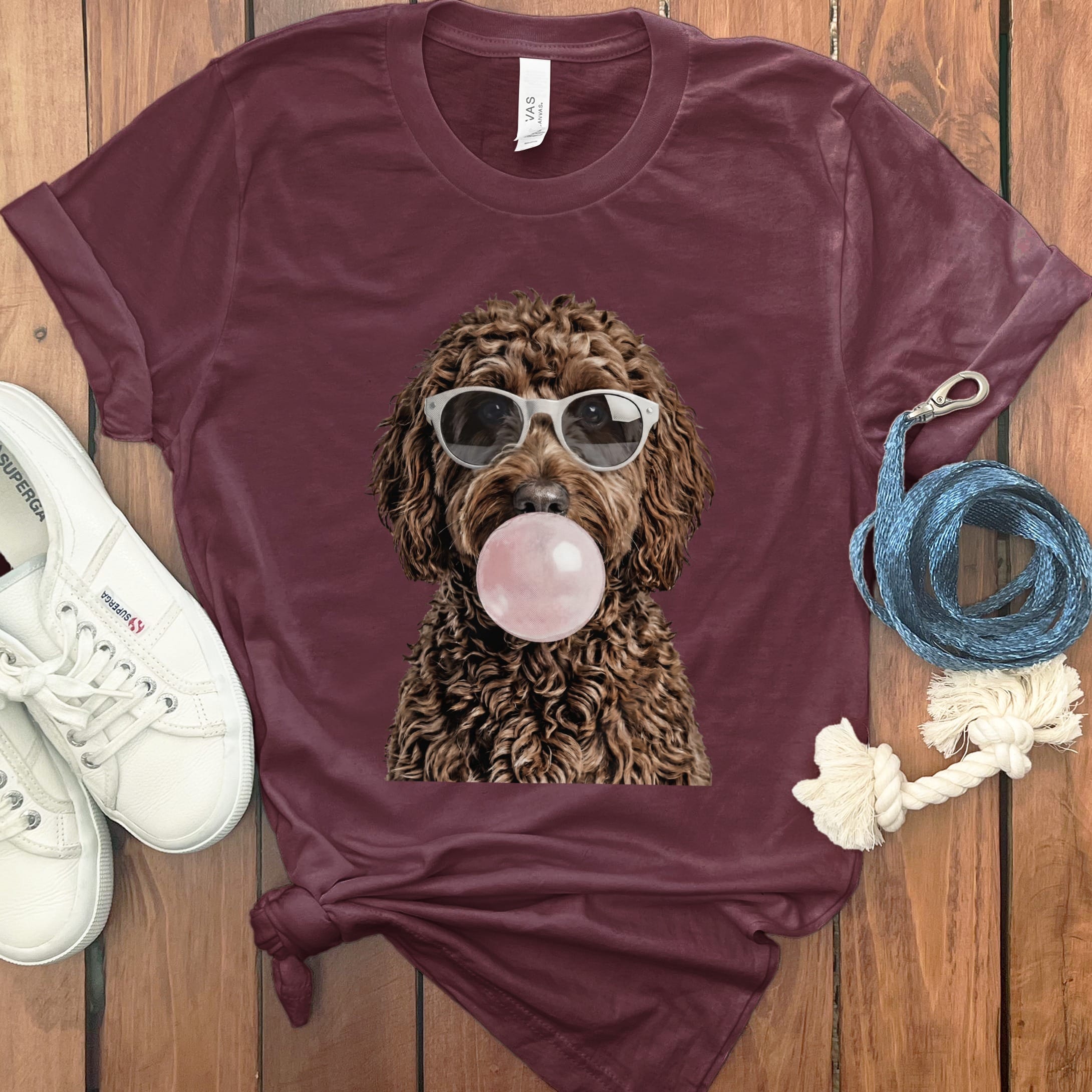 Chocolate Doodle Bubblegum T-Shirt in Maroon / S by Puppy Jo