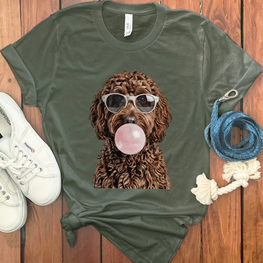 Chocolate Doodle Bubblegum T-Shirt in Military Green / S by Puppy Jo