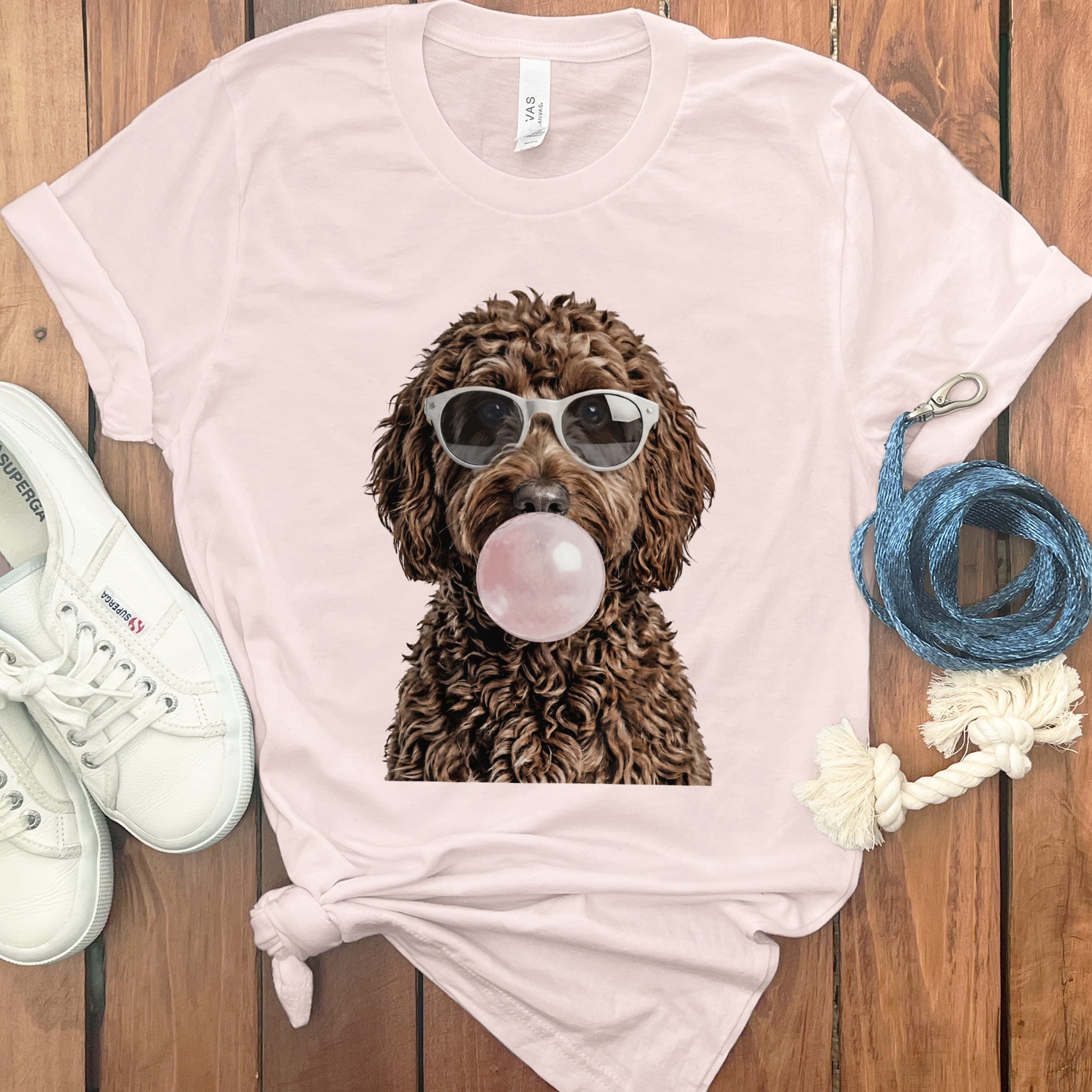 Chocolate Doodle Bubblegum T-Shirt in Soft Pink / S by Puppy Jo