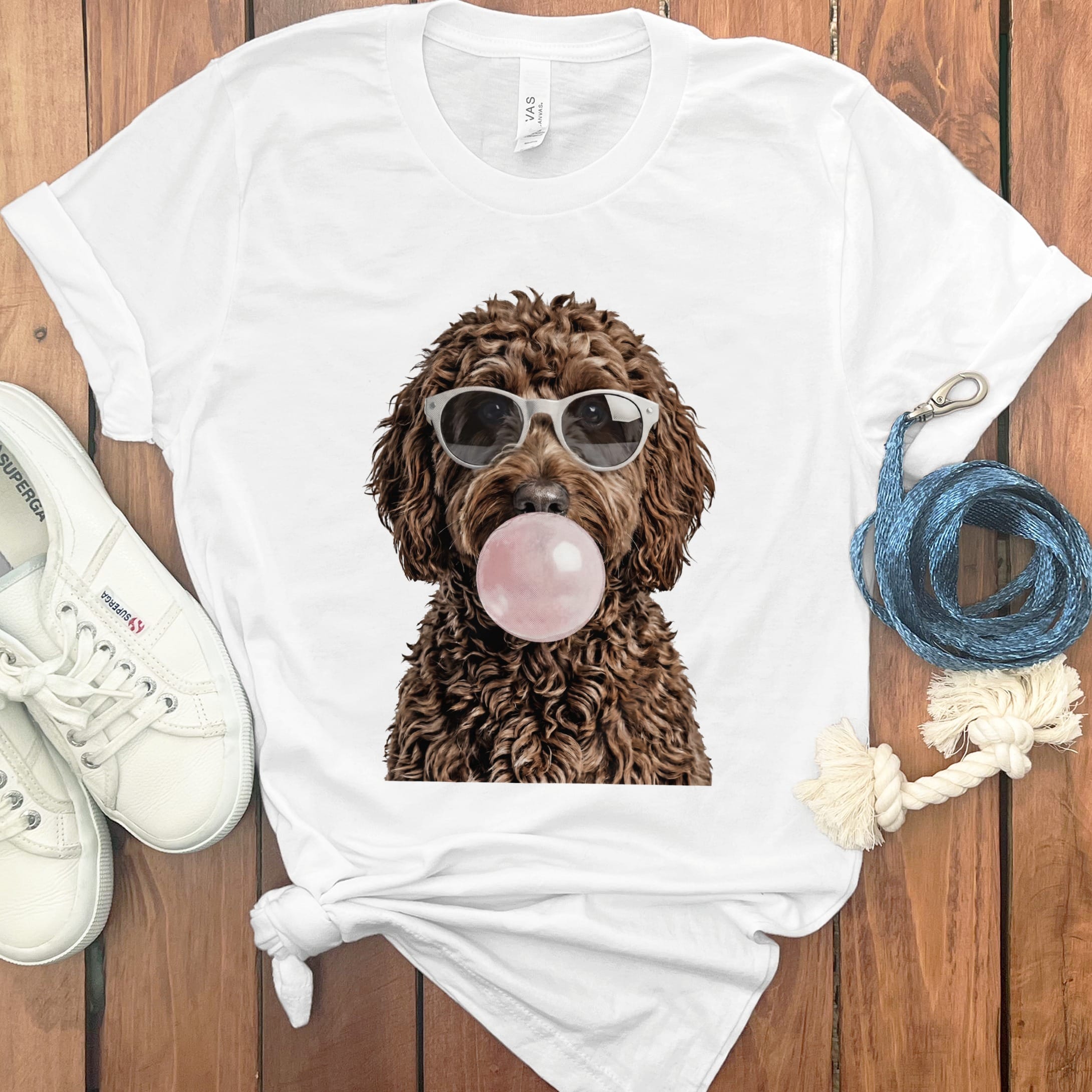 Chocolate Doodle Bubblegum T-Shirt in White / S by Puppy Jo