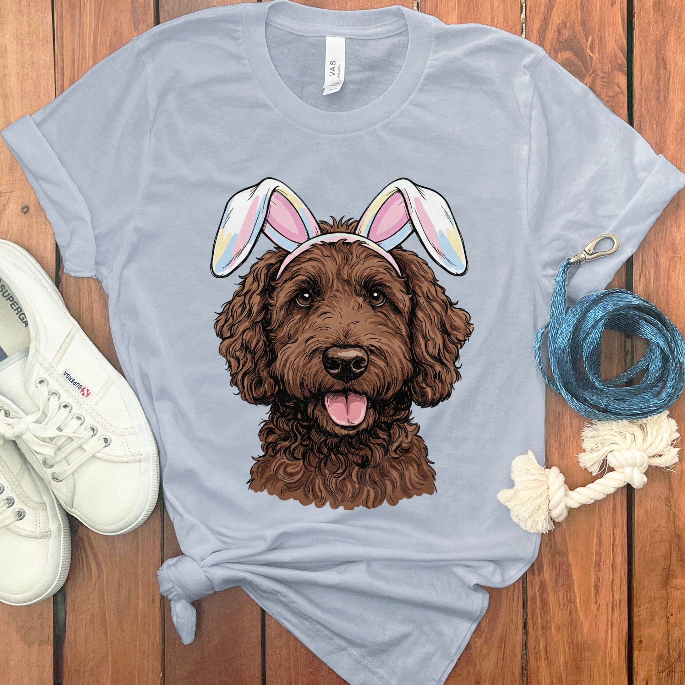 Chocolate Doodle Bunny T-Shirt in Light Blue / M by Puppy Jo